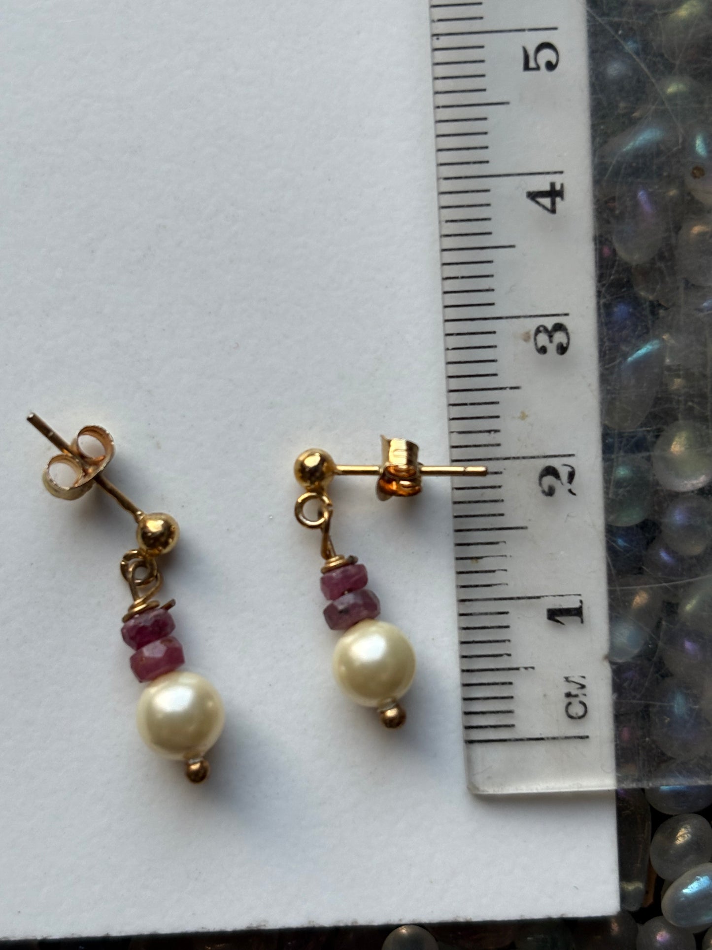 Ruby & Cream Pearl Crystal Gemstone 18k Gold Sterling Silver Earrings (Certified)