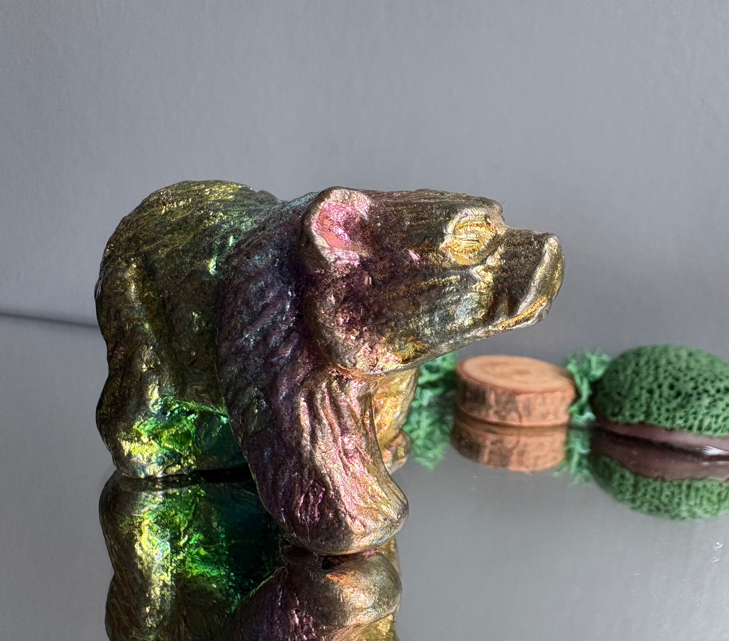 Rainbow Bismuth Crystal Mini Bear Metal Art Sculpture