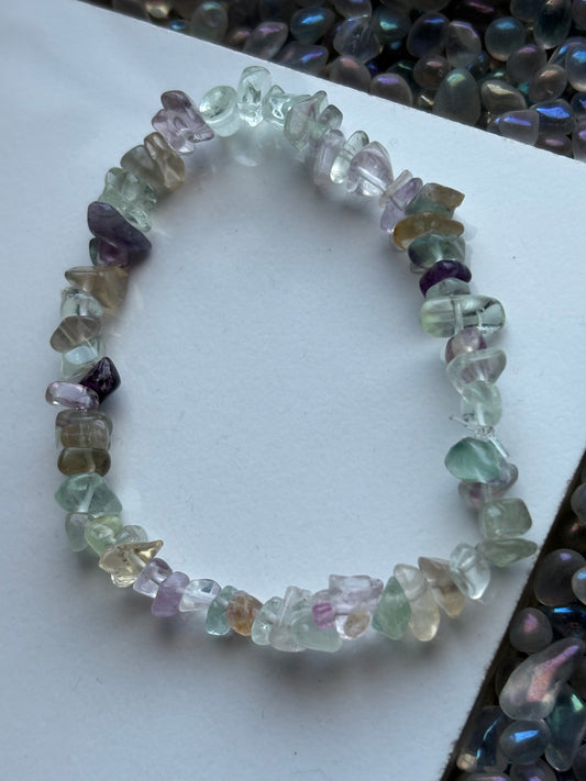 Rainbow Fluorite rough crystal gemstone stretch bracelet