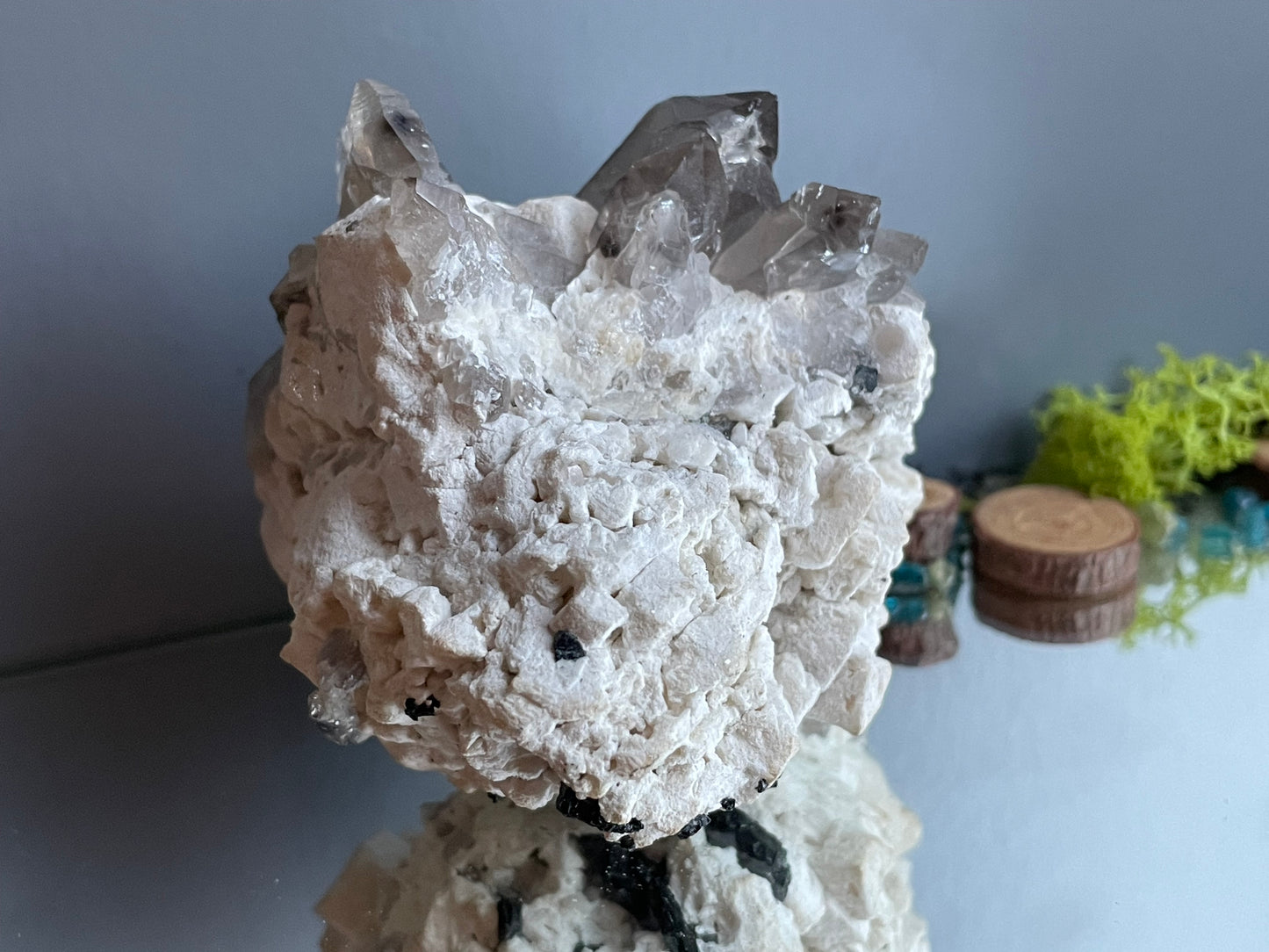 Smoky Quartz Epidote & Albite Rough Crystal Gemstone Cluster Mineral Specimen