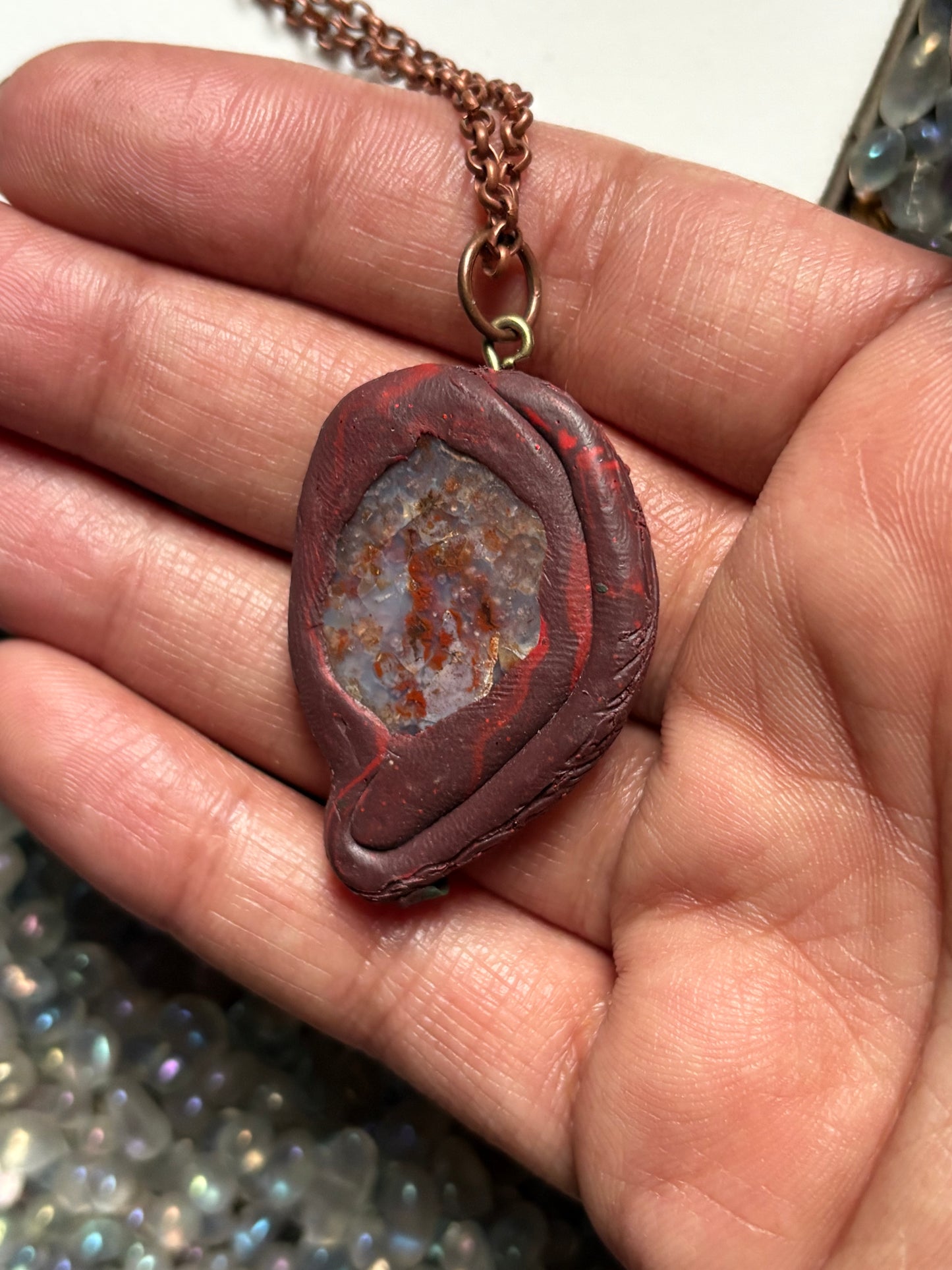 Red Flower Agate Crystal Gemstone Enchanted Forest Necklace