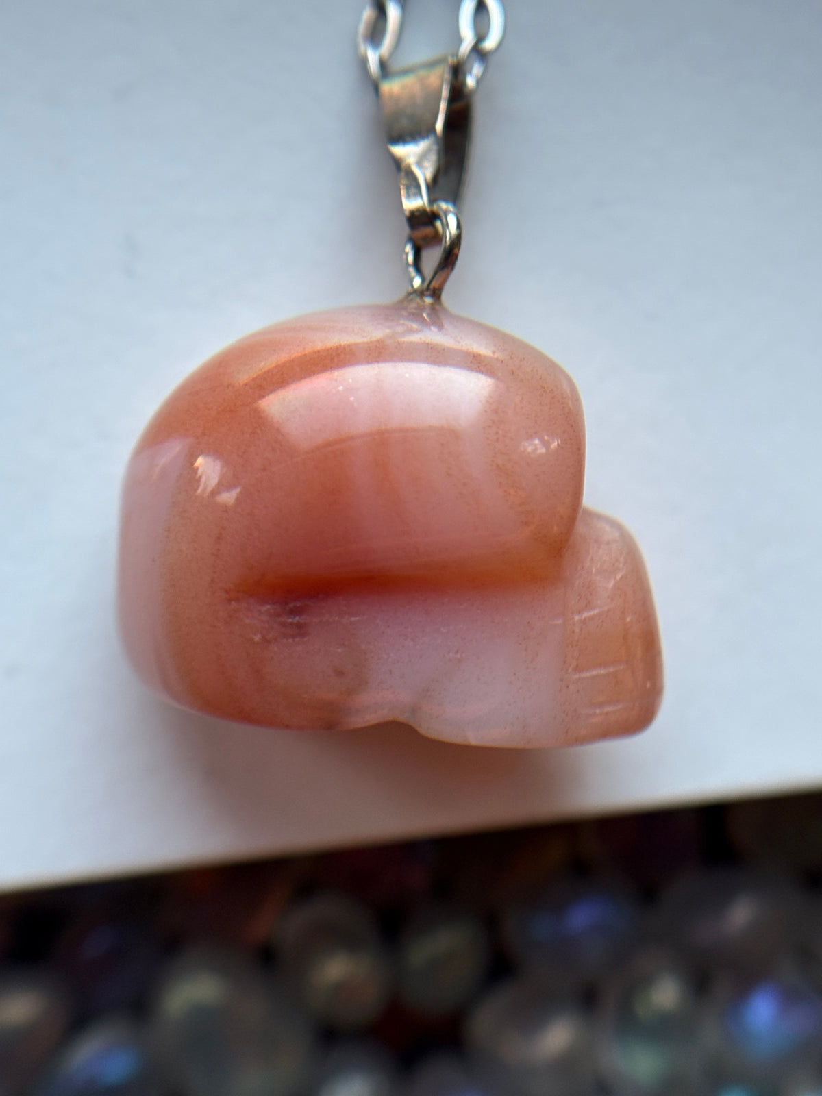 Carnelian Agate Crystal Gemstone Skull Carving Necklace & Tumbled Stone Gift Set