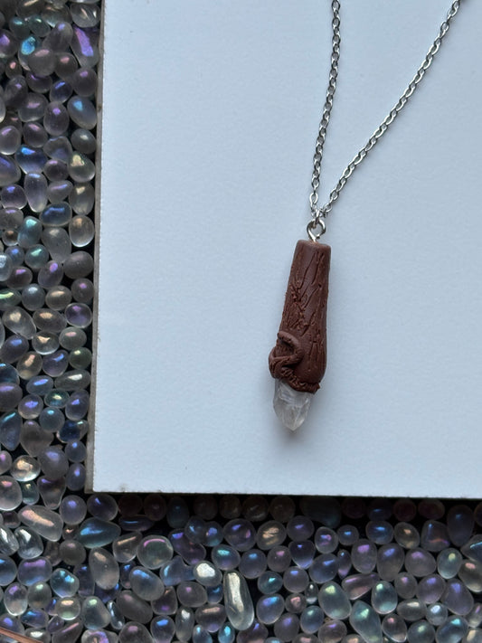 Scottish Quartz Crystal Gemstone Clay Wooden Wand Necklace (2)
