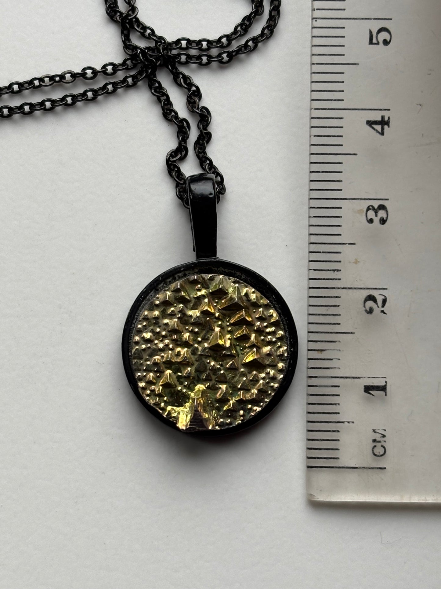 Gold Bismuth Crystal Metal Art Cord Necklace MINI CIRCLE