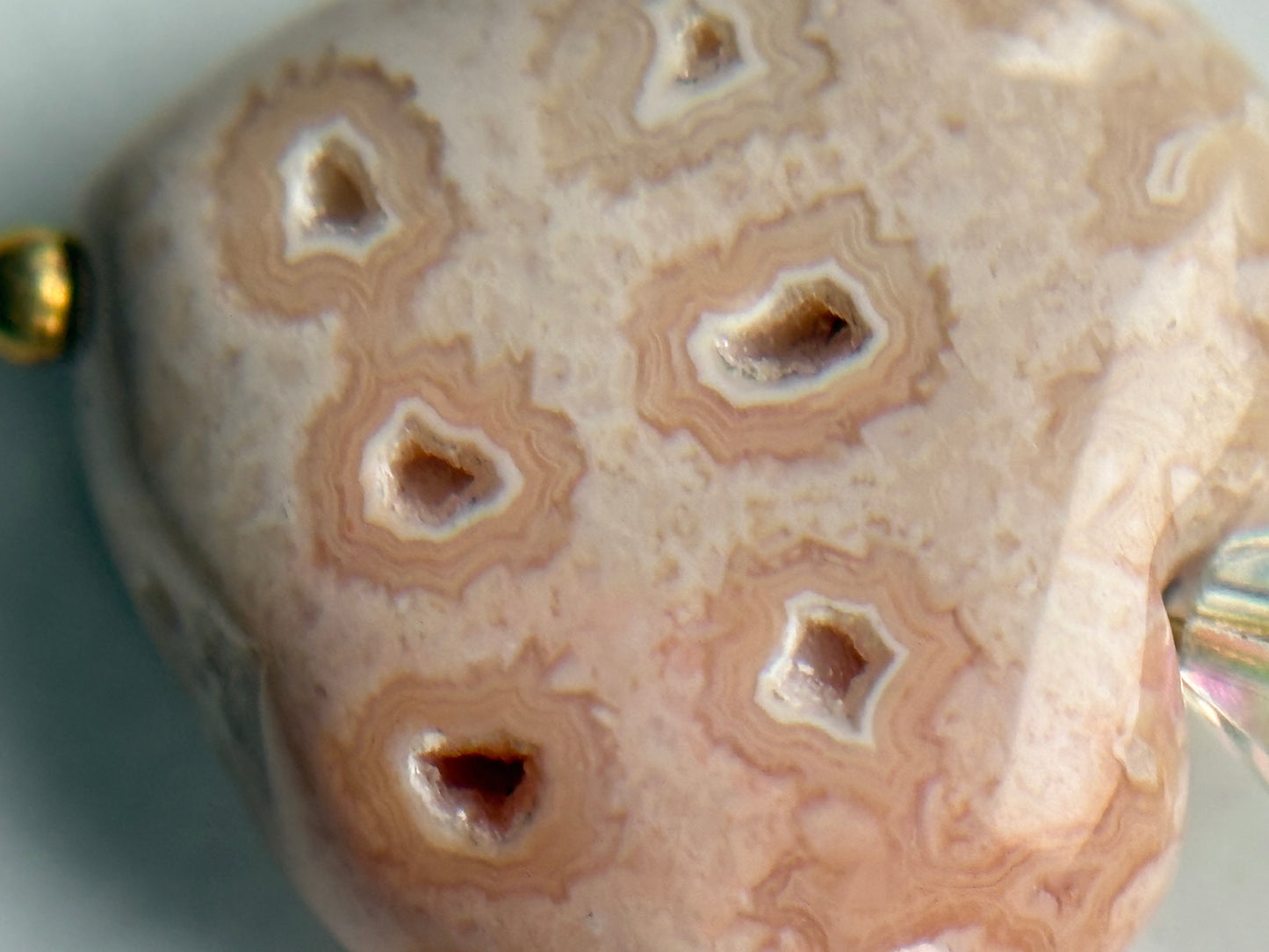 Peach Agate Druzy Coral Fossil Crystal Gemstone Heart Carving Necklace