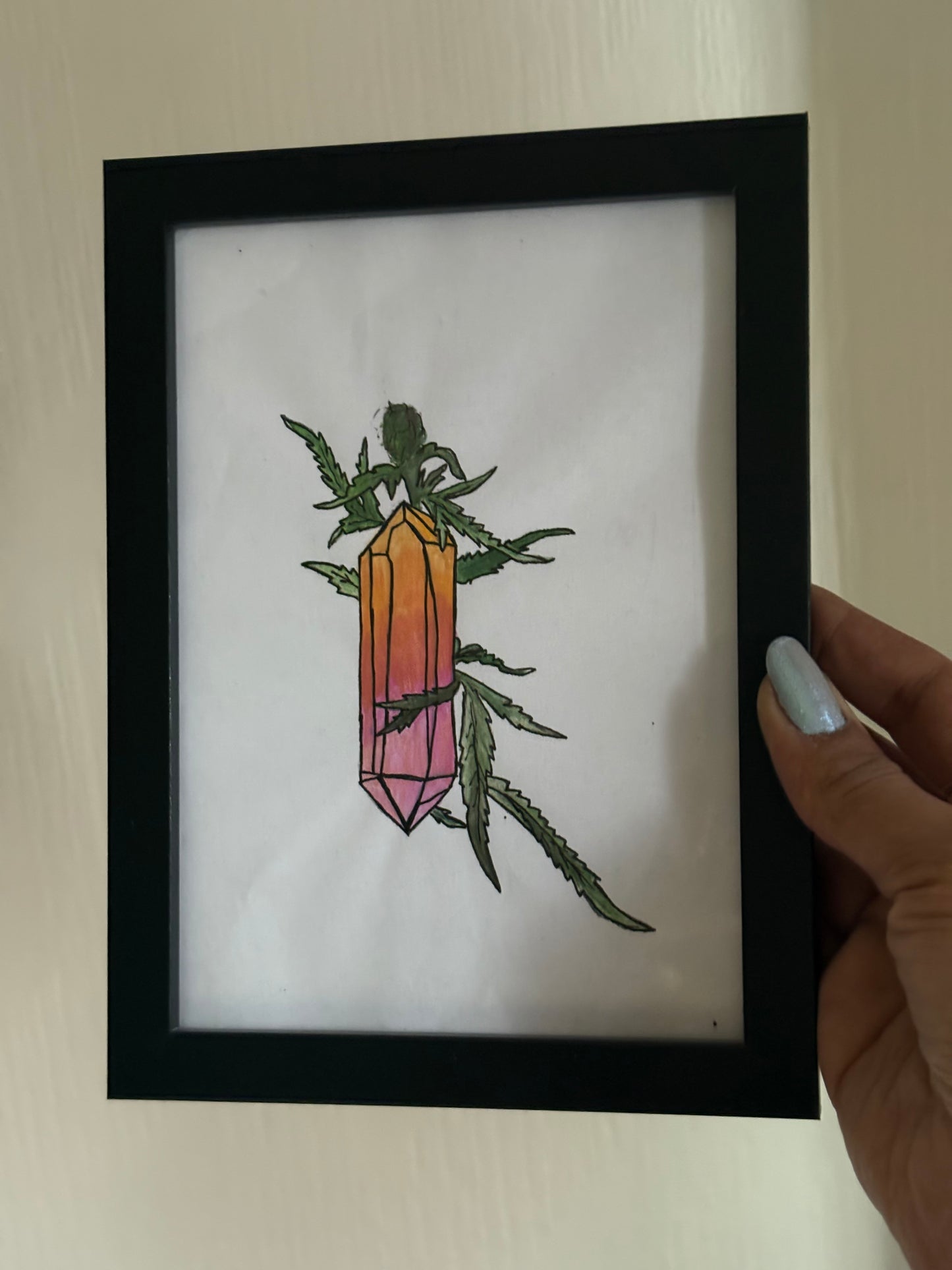 Aura Quartz Gemstone Crystal Tower & Watercolour Painting Framed Gift Set (2)