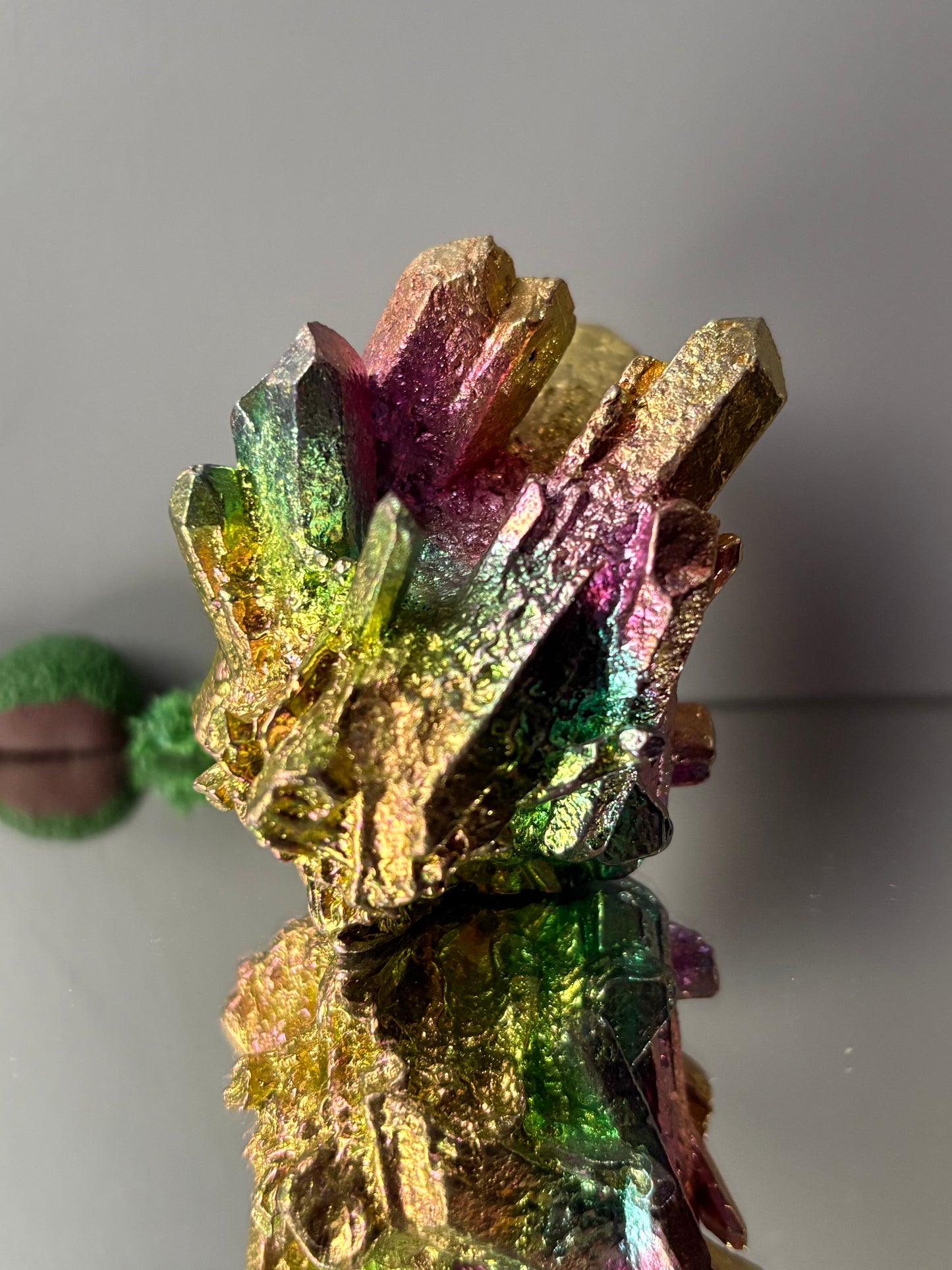 Rainbow Bismuth Crystal Quartz Cluster Metal Art Sculpture