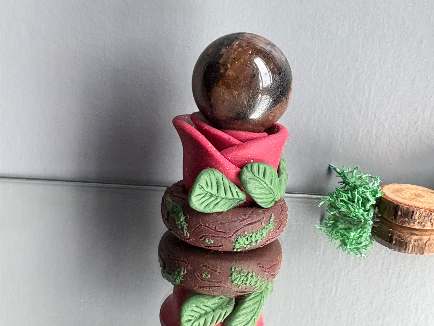 Rose Plant Enchanted Forest Clay Sphere Mini Holder - Dark Pink Glitter