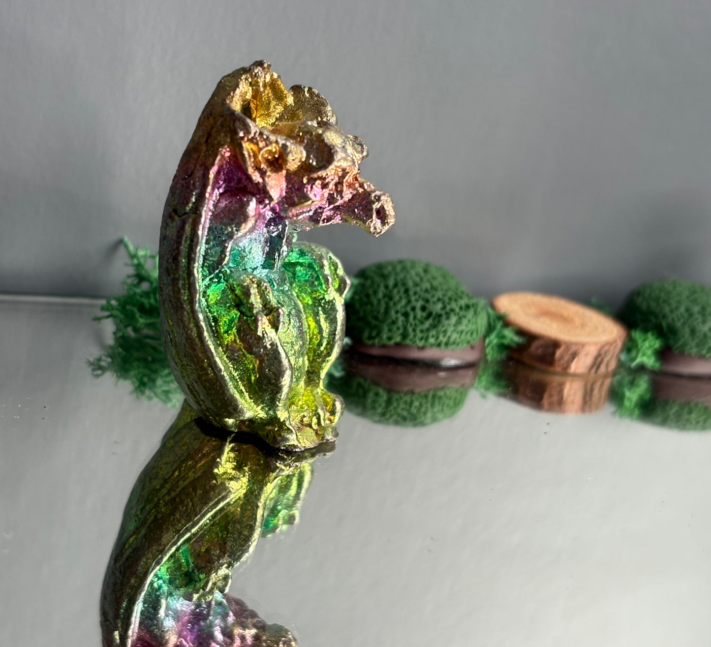 Rainbow Bismuth Crystal Gargoyle Metal Art Sculpture (1)