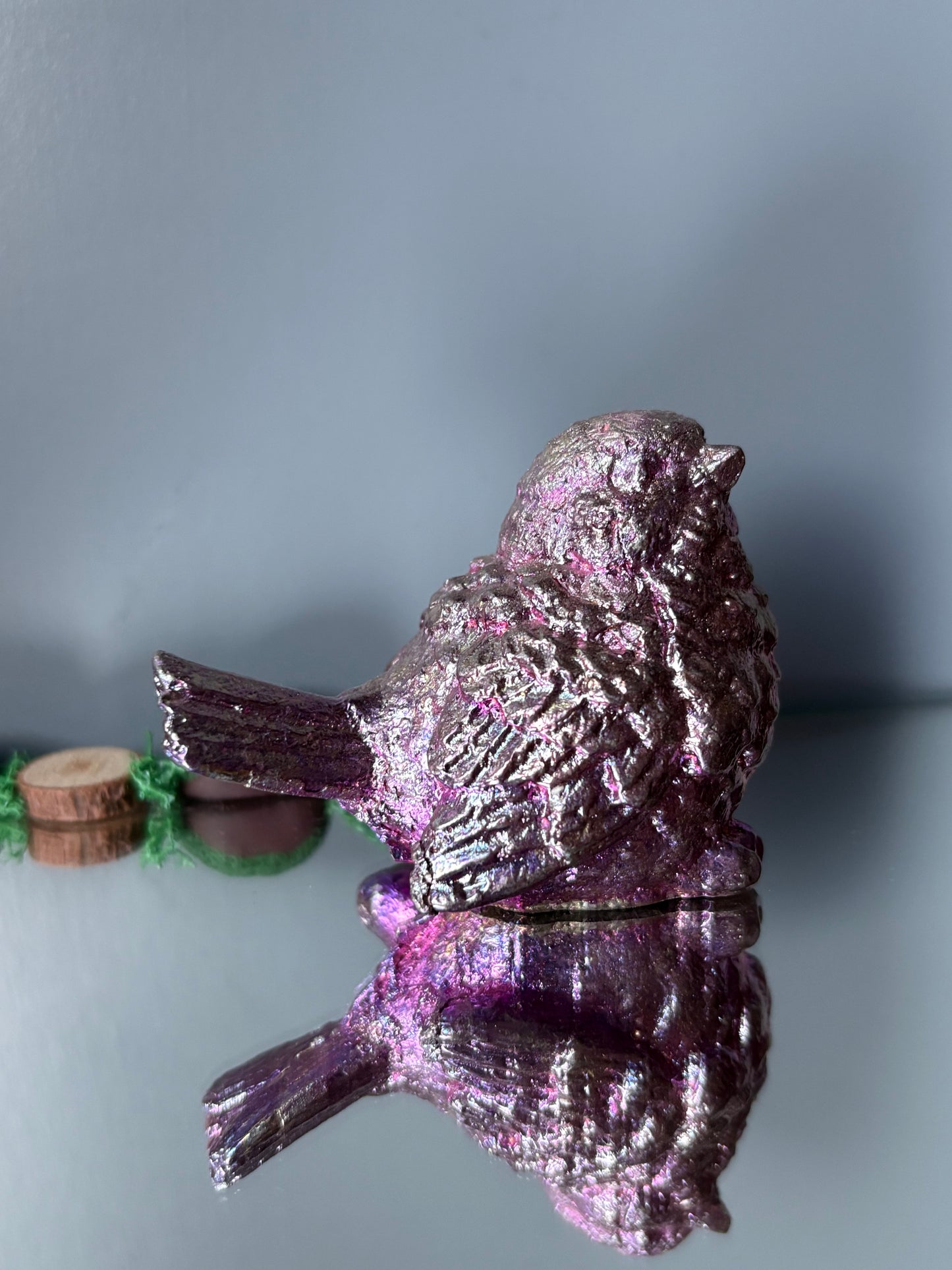 Pink Bismuth Crystal Wren Song Bird Metal Art Sculpture (1)