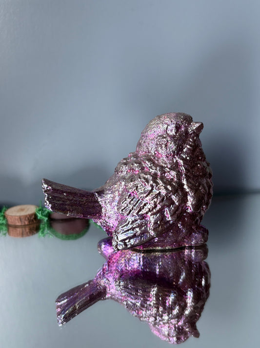 Pink Bismuth Crystal Wren Song Bird Metal Art Sculpture (1)