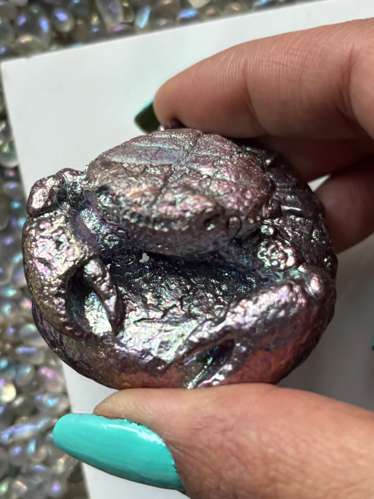 Purple Bismuth Crystal Crab Carving Metal Art