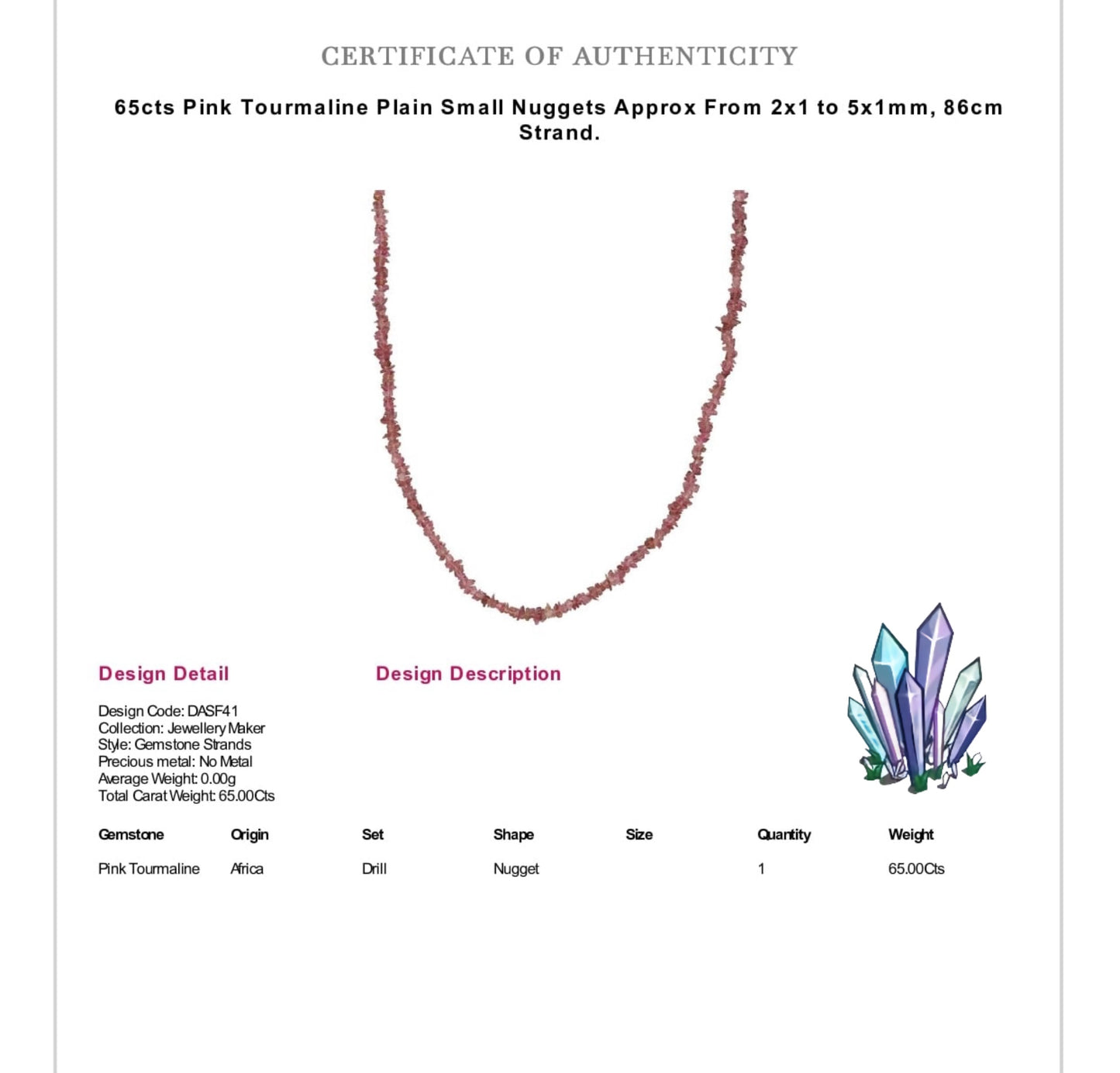 Pink Tourmaline Crystal Gemstone Rough Nugget Heart Necklace