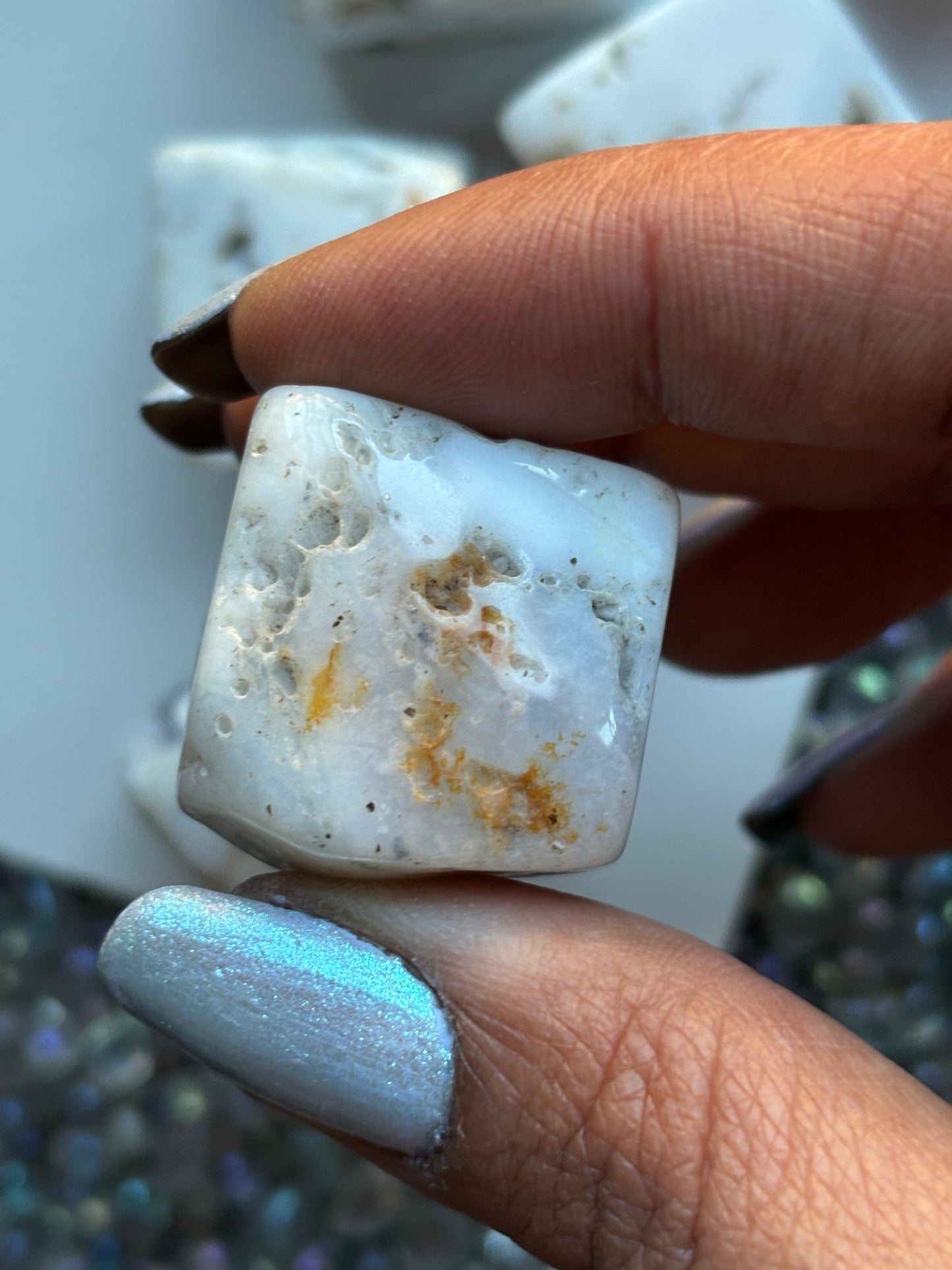 White Chalcedony Tumbled Cube Gemstone Crystal - Large