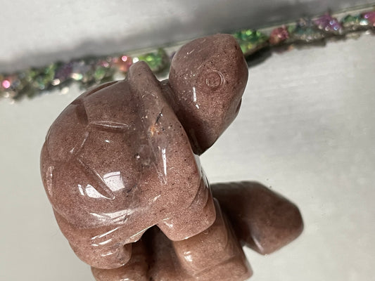 Dark Pink Aventurine Gemstone Crystal Turtle Animal Carving Small