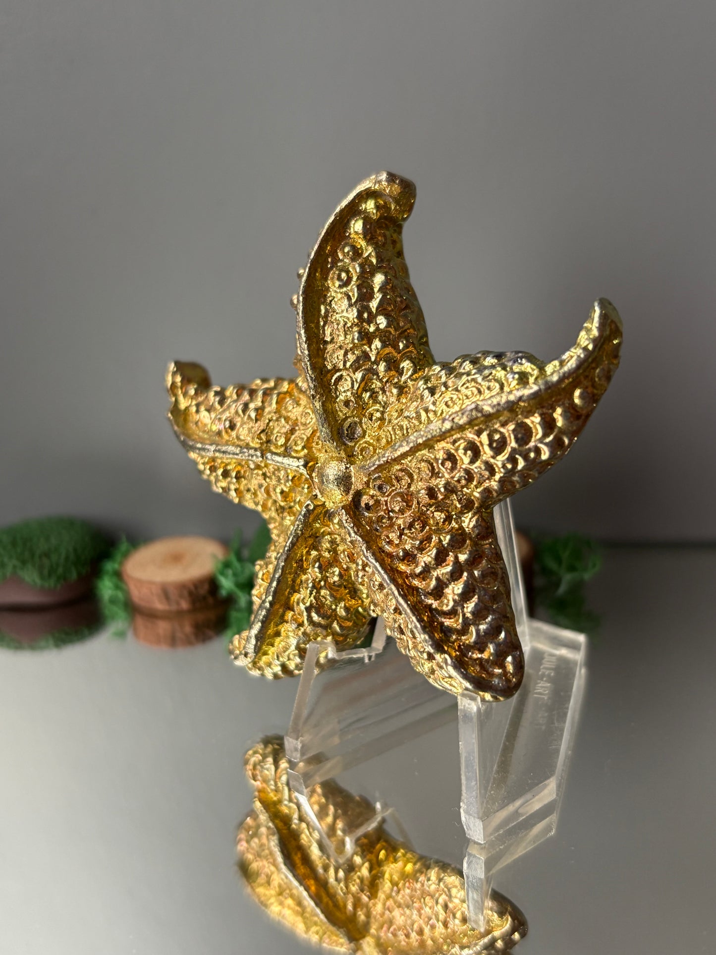 Gold Bismuth Crystal Large Starfish Metal Art Sculpture