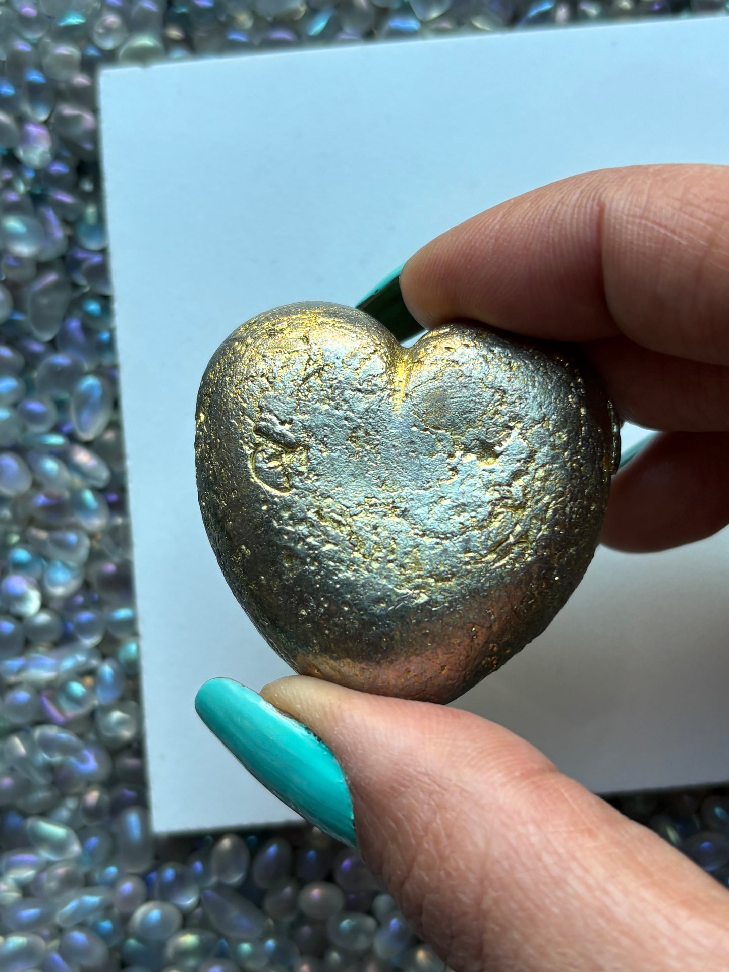 Gold Bismuth Crystal Heart Metal Art Sculpture