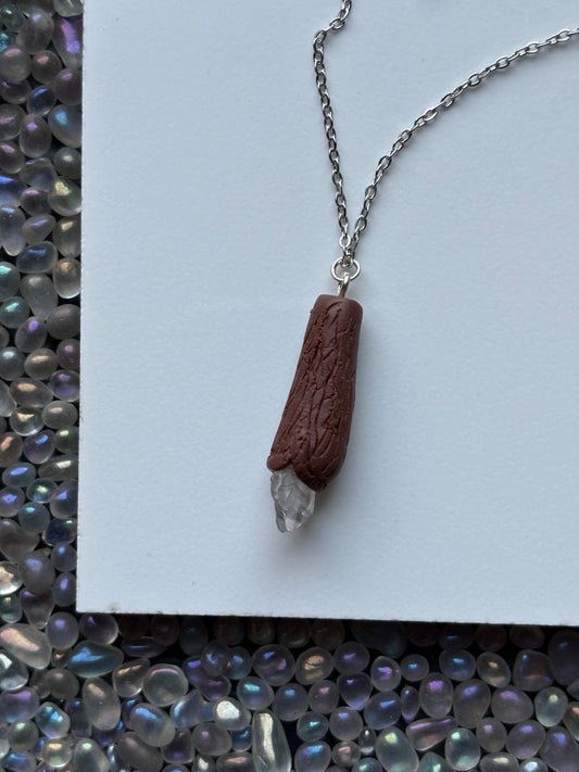 Scottish Quartz Crystal Gemstone Clay Wooden Wand Necklace (3)