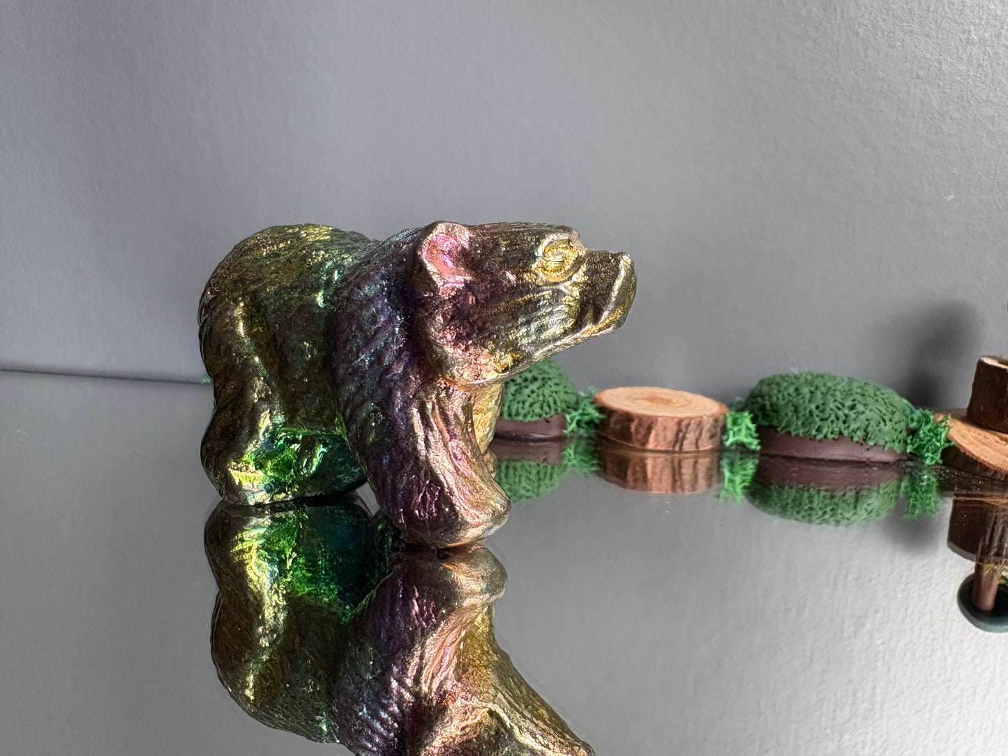 Rainbow Bismuth Crystal Mini Bear Metal Art Sculpture