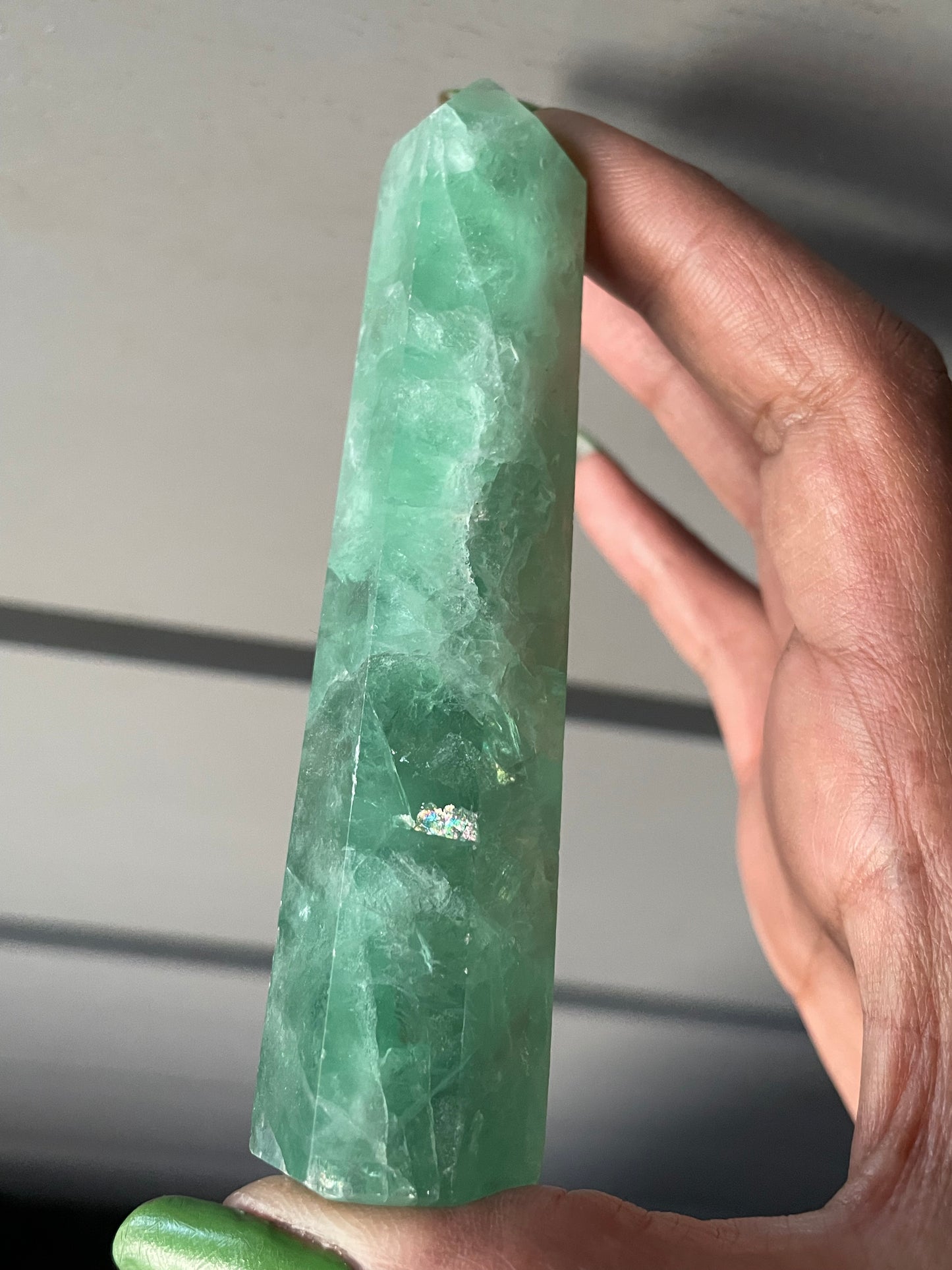 Green Fluorite Gemstone Crystal Tower Point - (5)