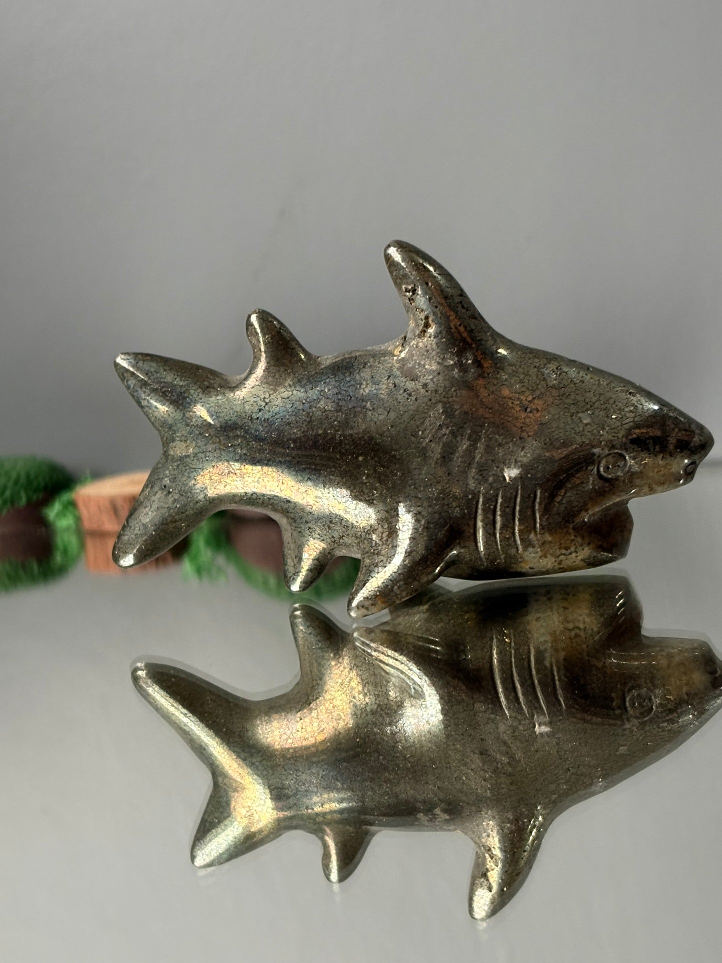 Pyrite Crystal Gemstone Shark Carving