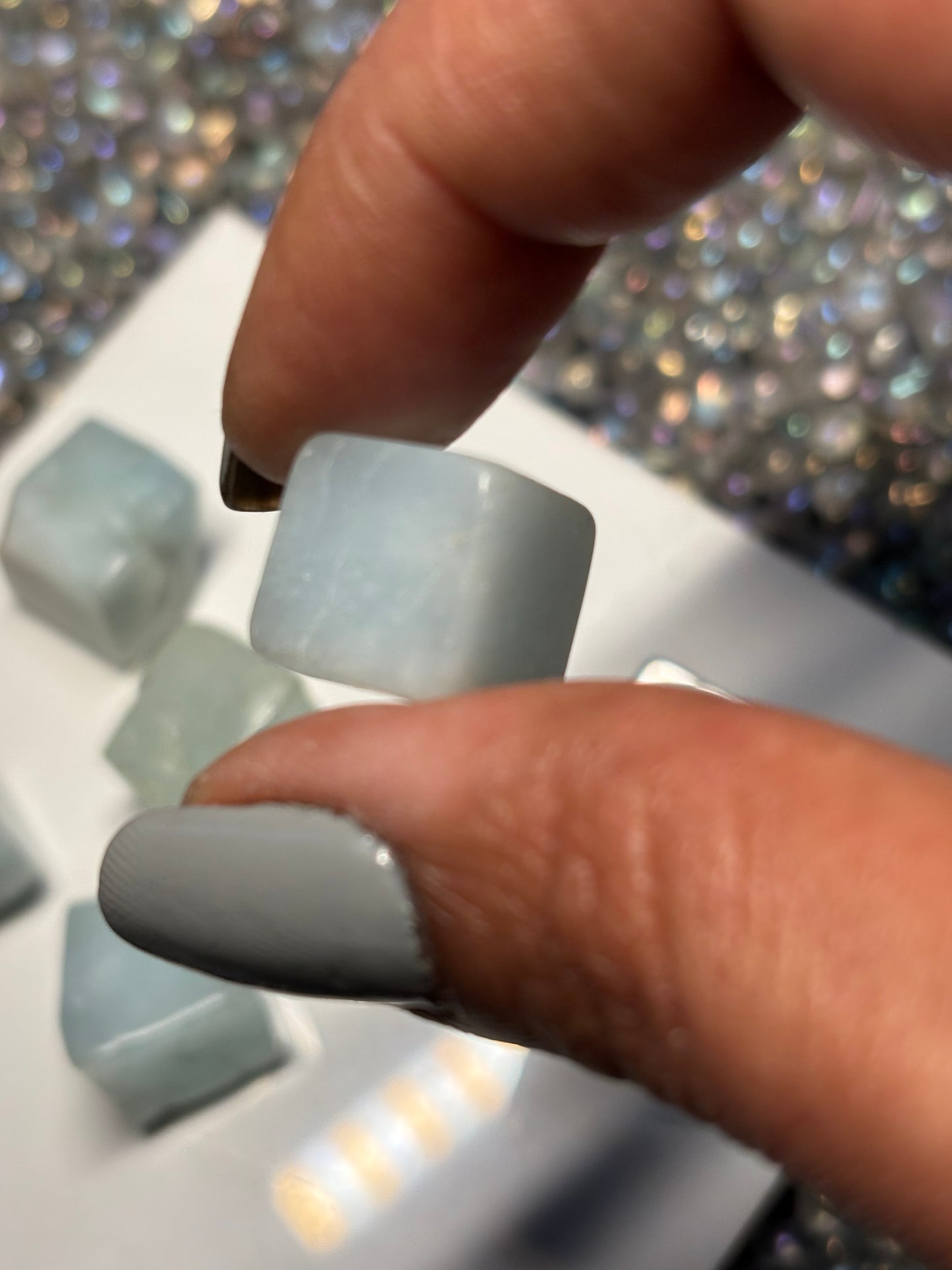 Aquamarine Gemstone Crystal - Tumbled Cube (Large)