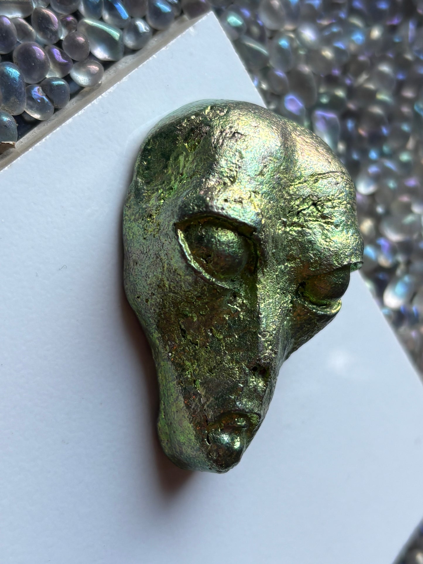 Green Bismuth Crystal Alien Metal Art Sculpture