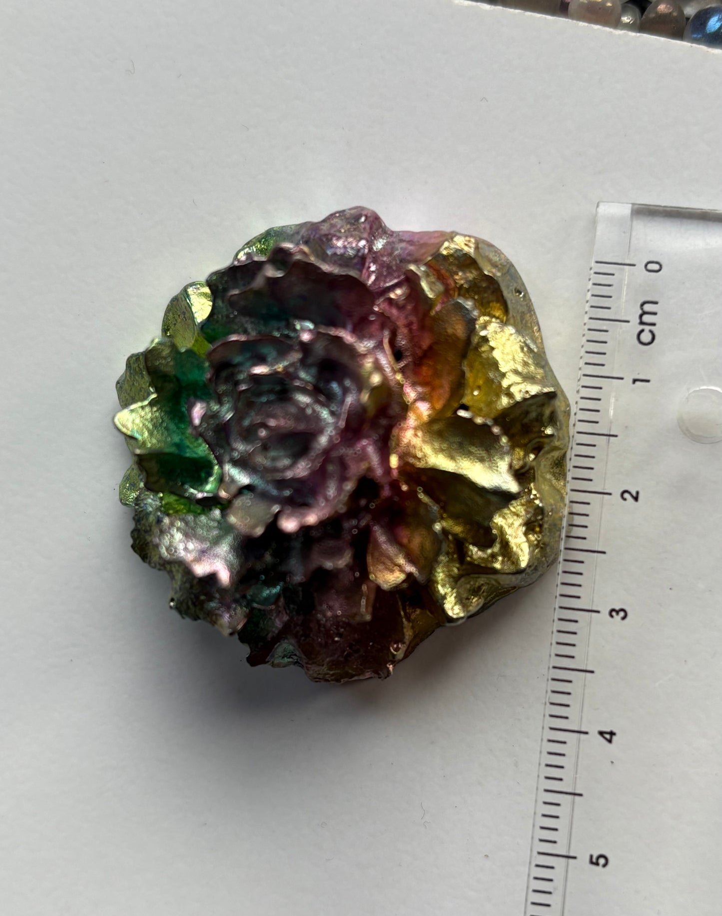 Rainbow Bismuth Crystal Rose Flower Metal Art Sculpture - Small