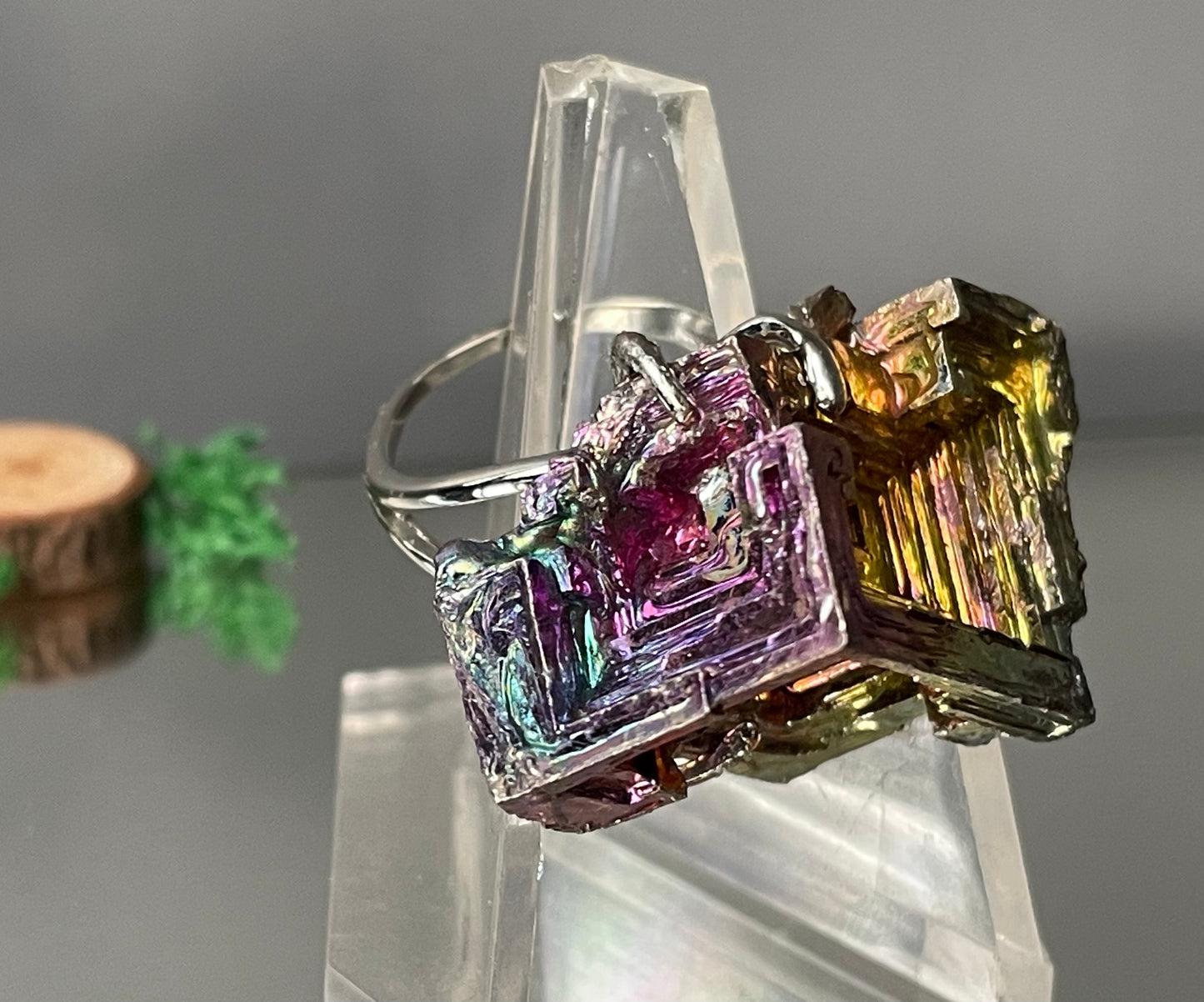 Bismuth Crystal Metal Art Silver Ring