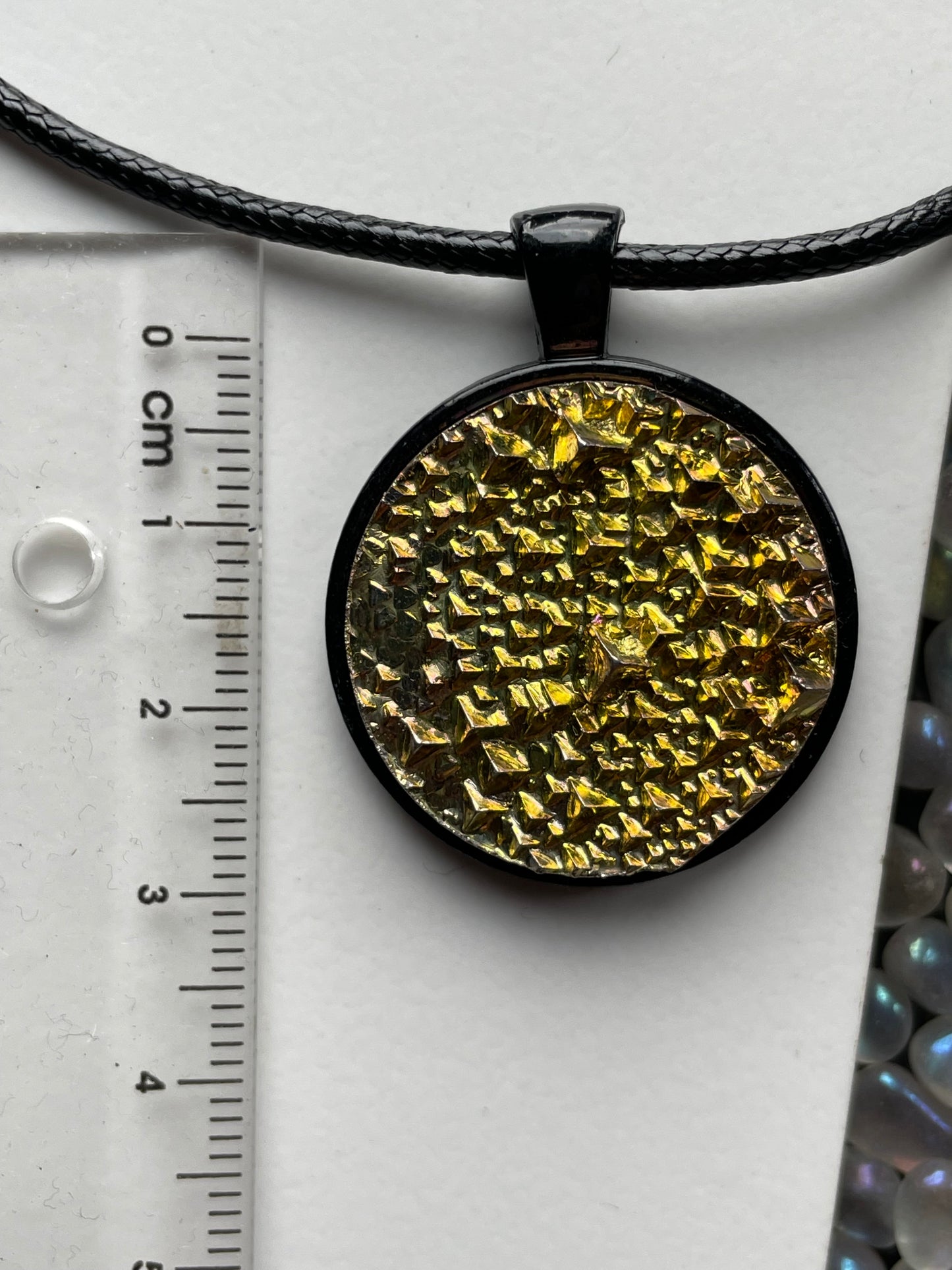 Gold Bismuth Crystal Metal Art Cord Necklace CIRCLE