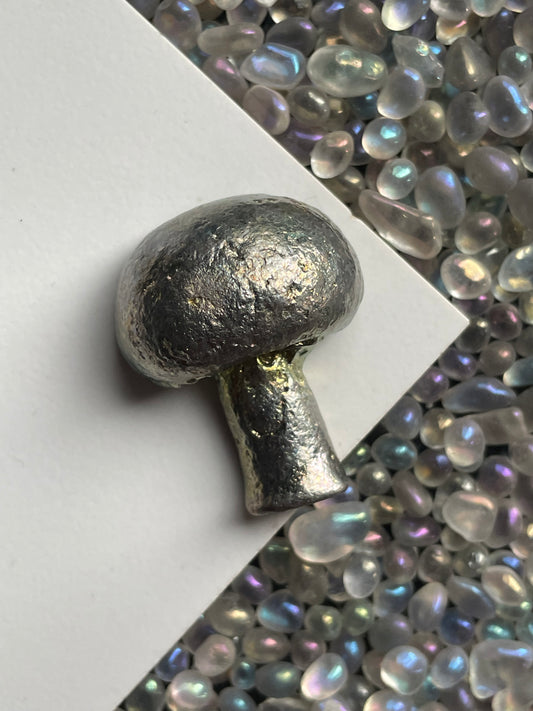 Gold Silver Bismuth Crystal Mushroom Metal Art Sculpture