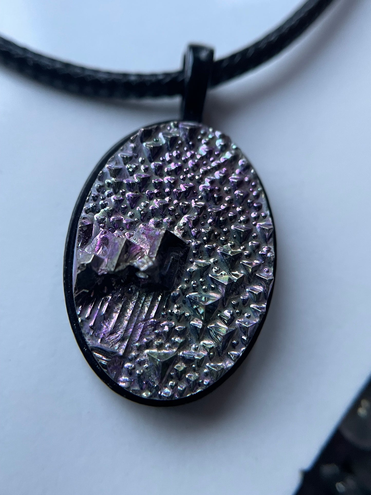 Purple Bismuth Crystal Metal Art Cord Necklace MINI OVAL