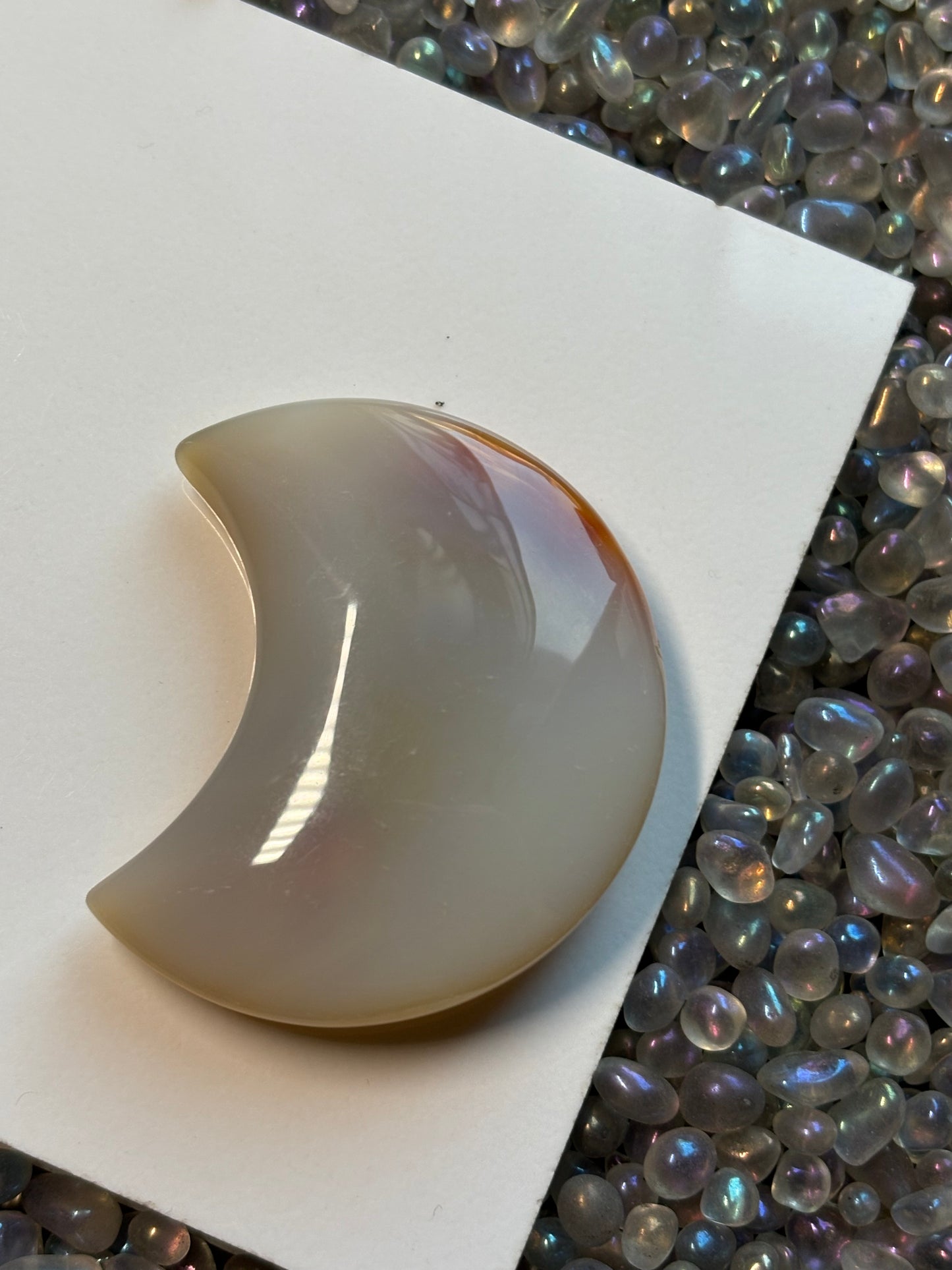 Cream Yellow Brown Druzy Agate Gemstone Crystal Crescent Moon Carving