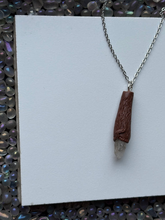 Scottish Quartz Crystal Gemstone Clay Wooden Wand Necklace (4)