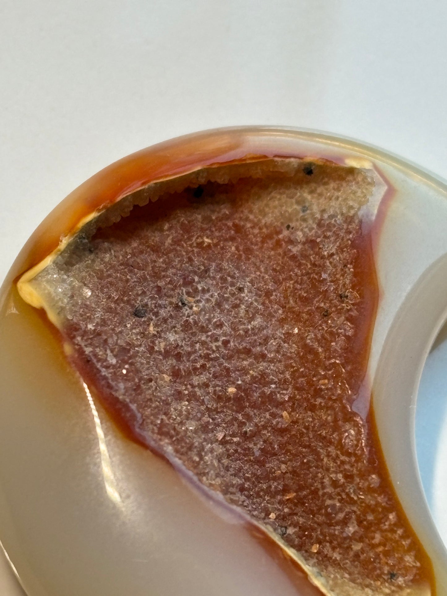 Cream Yellow Brown Druzy Agate Gemstone Crystal Crescent Moon Carving