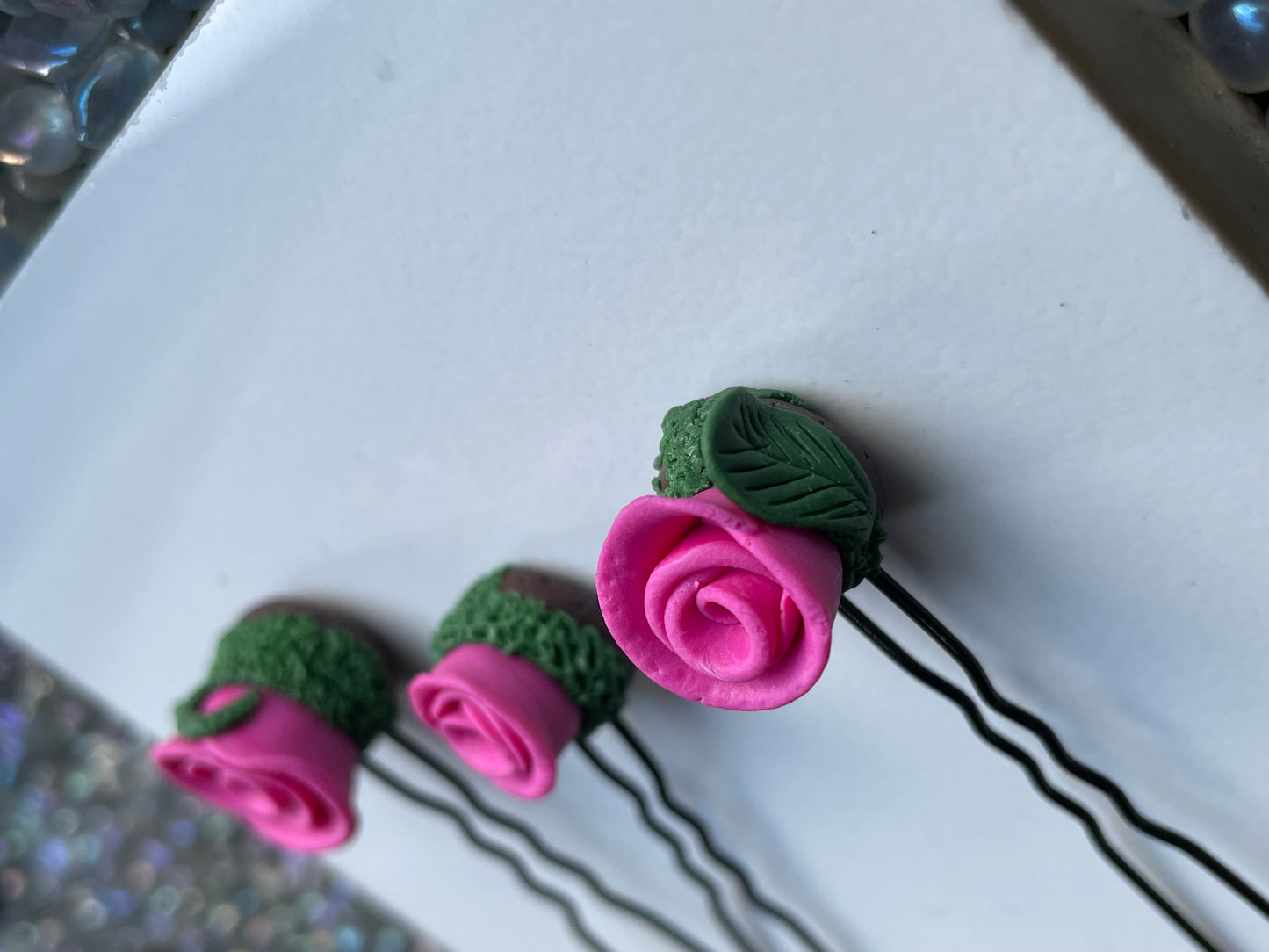 Enchanted Forest Rose Hair Pin Set - Pink