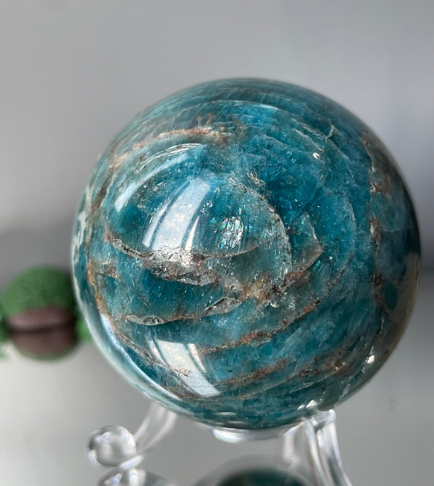 Blue Neon Apatite Asterism UV Gemstone Crystal Sphere (1)