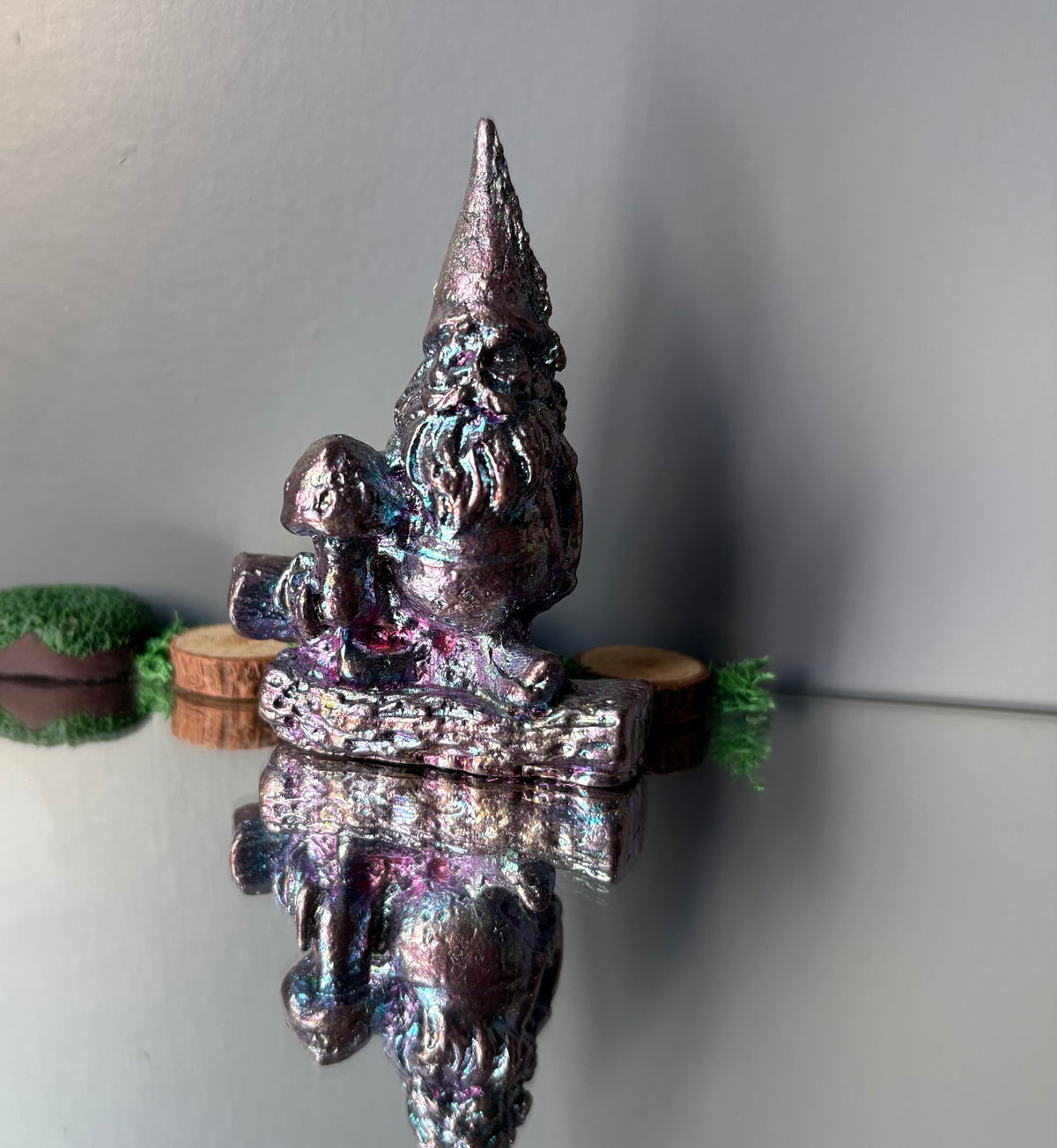 Purple Blue Bismuth Crystal Gnome Metal Art Sculpture