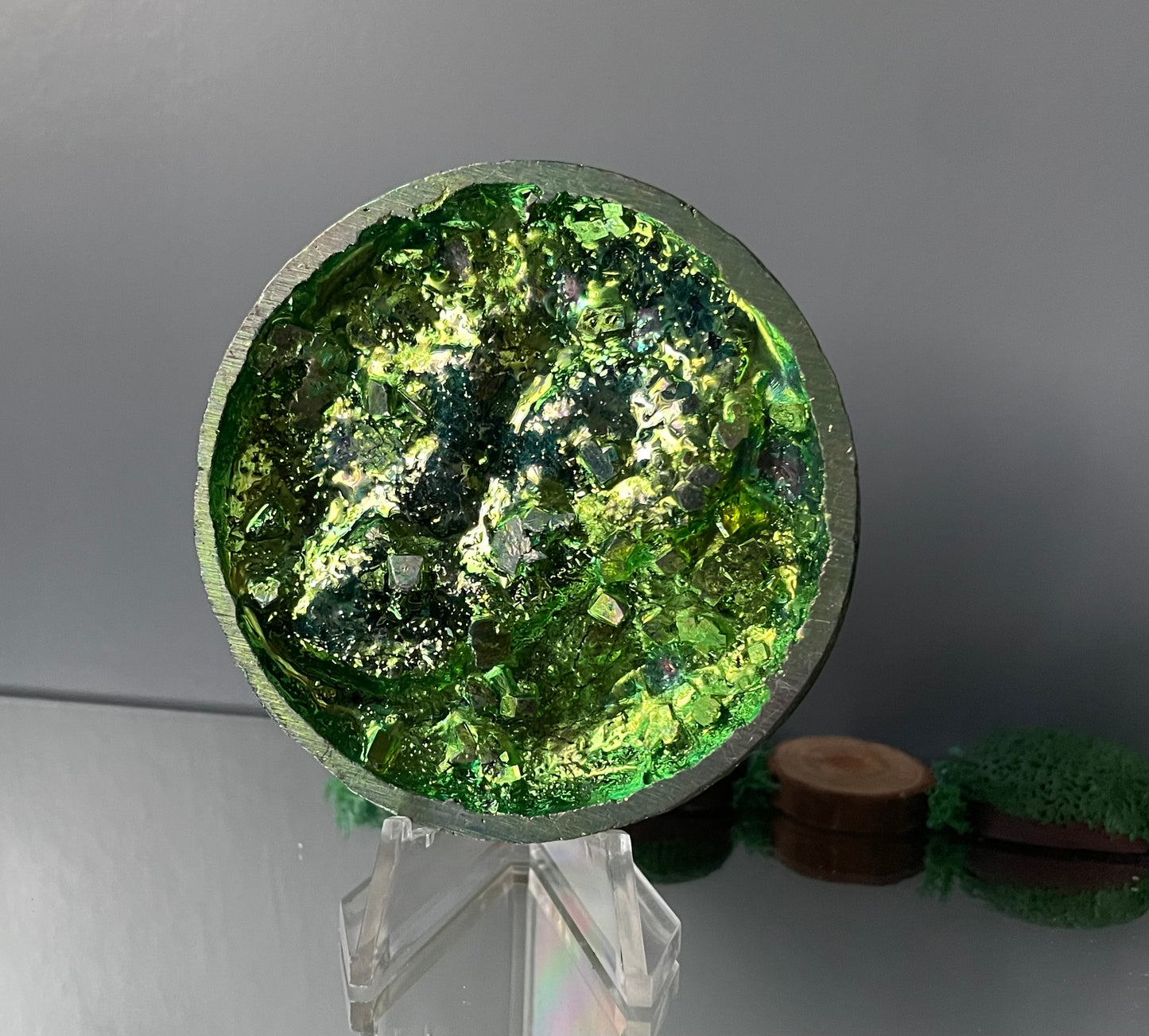 Green Bismuth Crystal Sun Moon Metal Art Sculpture
