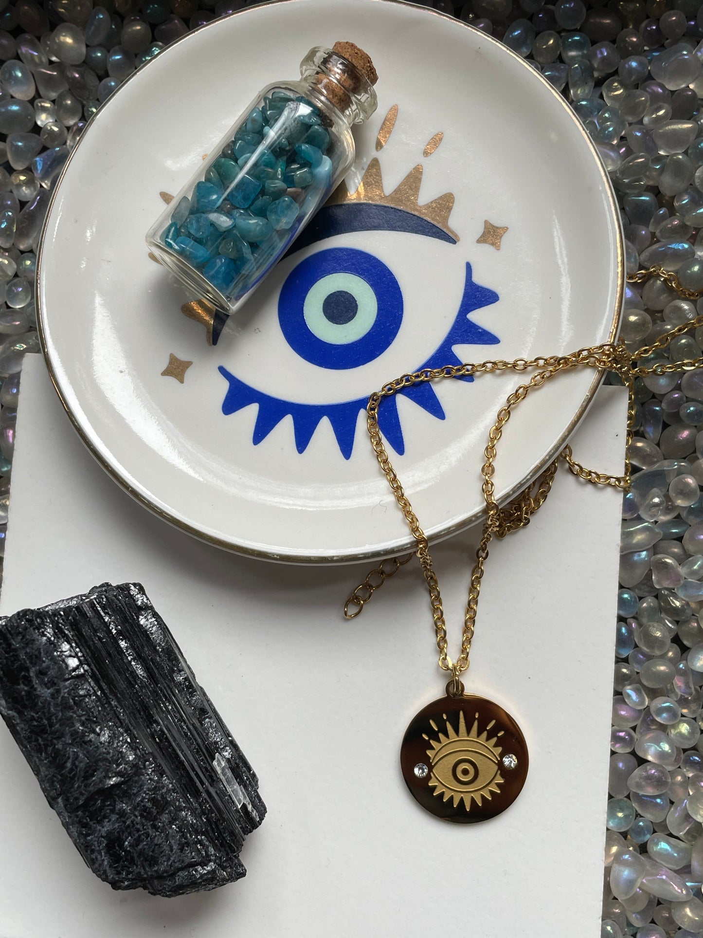 Black Tourmaline & Apatite Evil Eye Dish Protection Gift Set