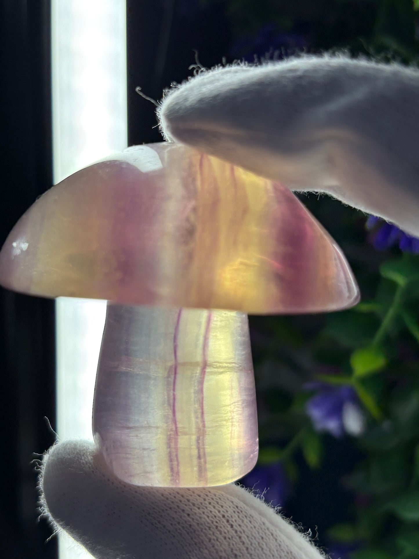 Rainbow Fluorite Crystal Gemstone Mushroom Carving - Large