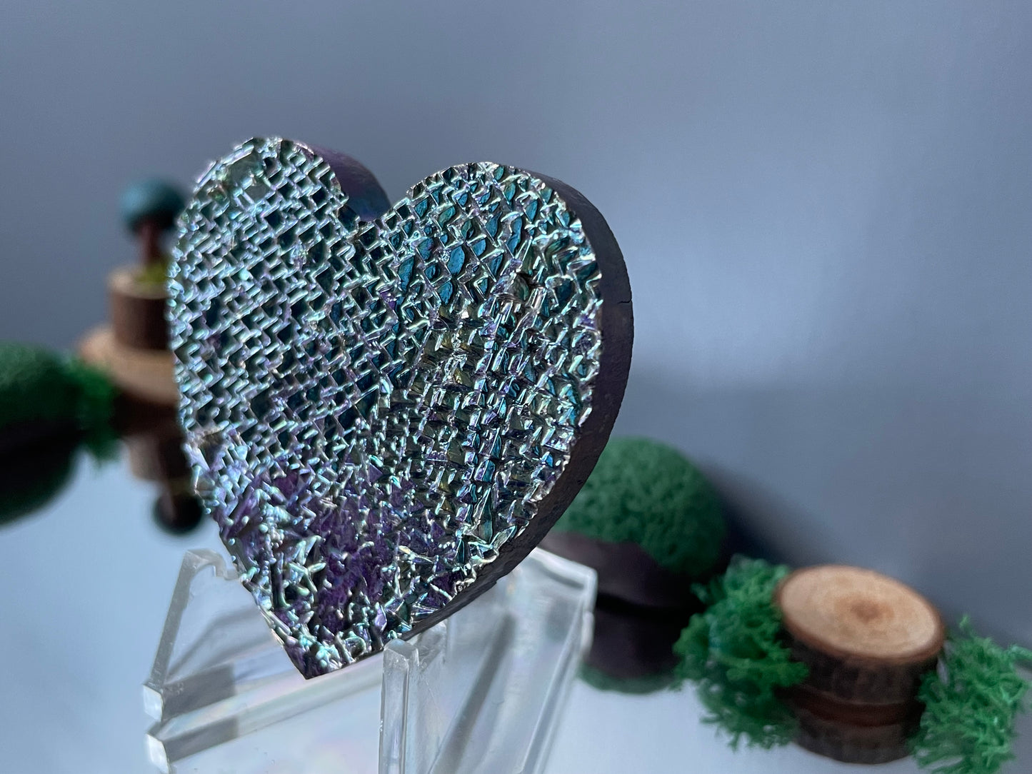 Purple Blue Bismuth Crystal Heart Cut Out Metal Art