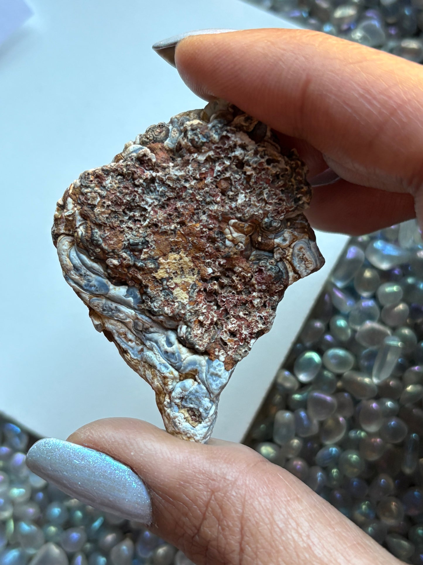 Blue Aura Druzy Chalcedony Crystal Gemstone Galaxy Slice (1)