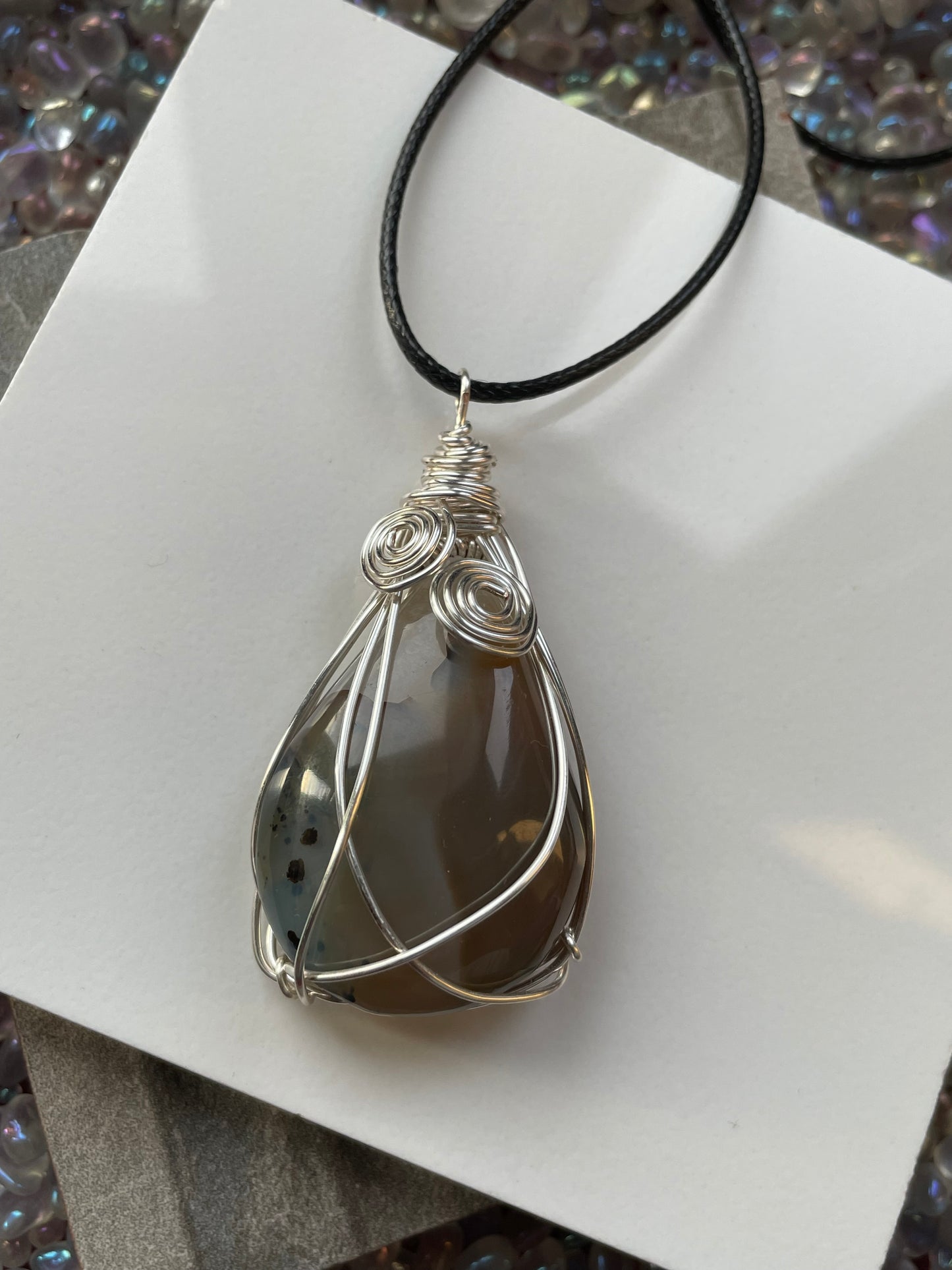 Dendritic Opal Agate Crystal Gemstone Wire Wrapped Necklace (2)