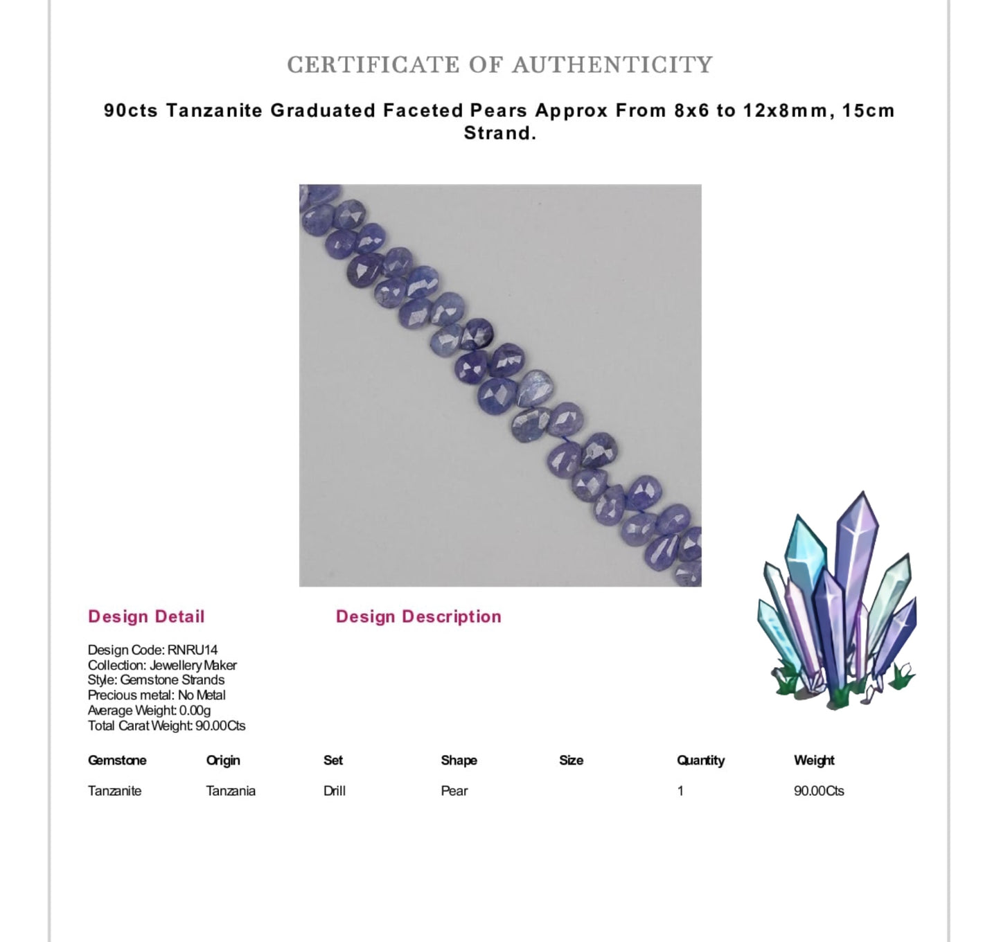 Tanzanite Lemurian Quartz Crystal Gemstone Dark Coral Necklace (Certified)