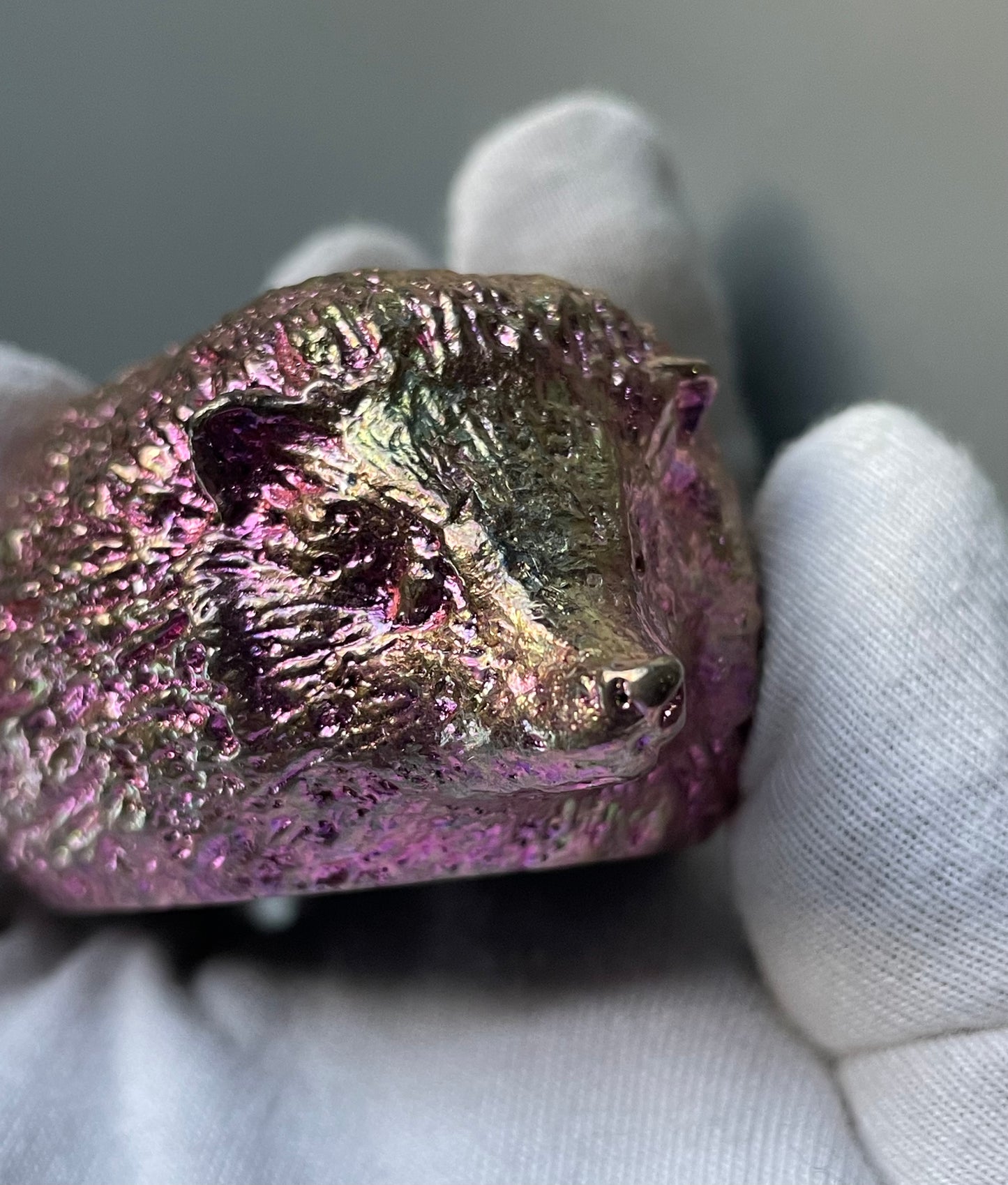 Pink Bismuth Crystal Large Hedgehog Metal Art Sculpture