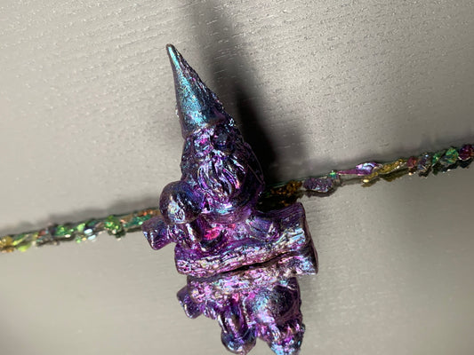 Purple Blue Bismuth Crystal Gnome Metal Art Sculpture