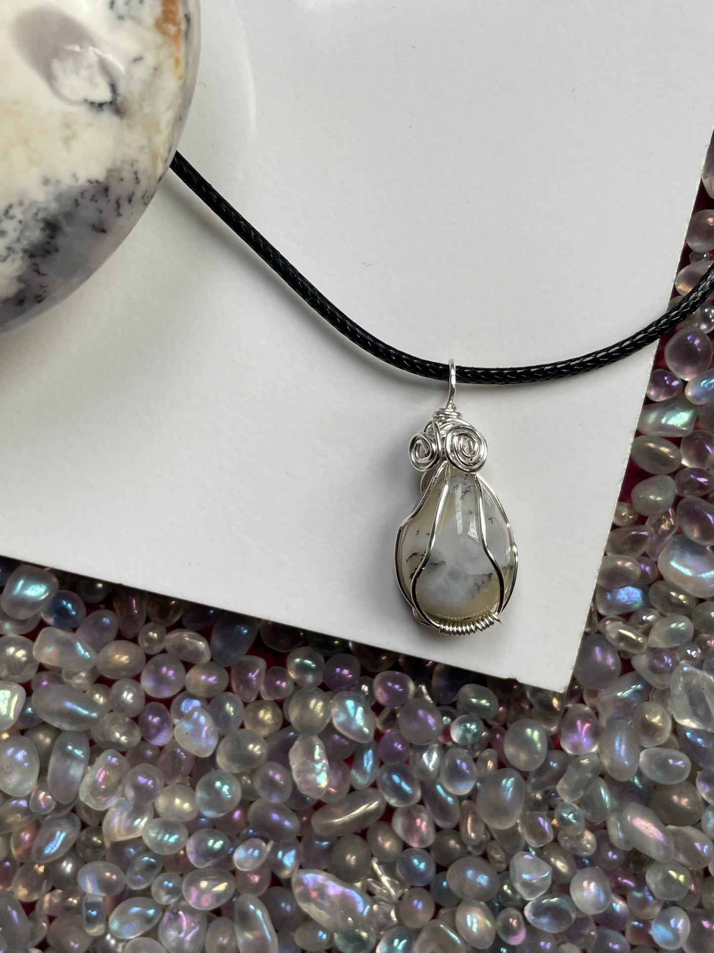 Dendritic Opal Agate Crystal Gemstone Wire Wrapped Necklace (3)