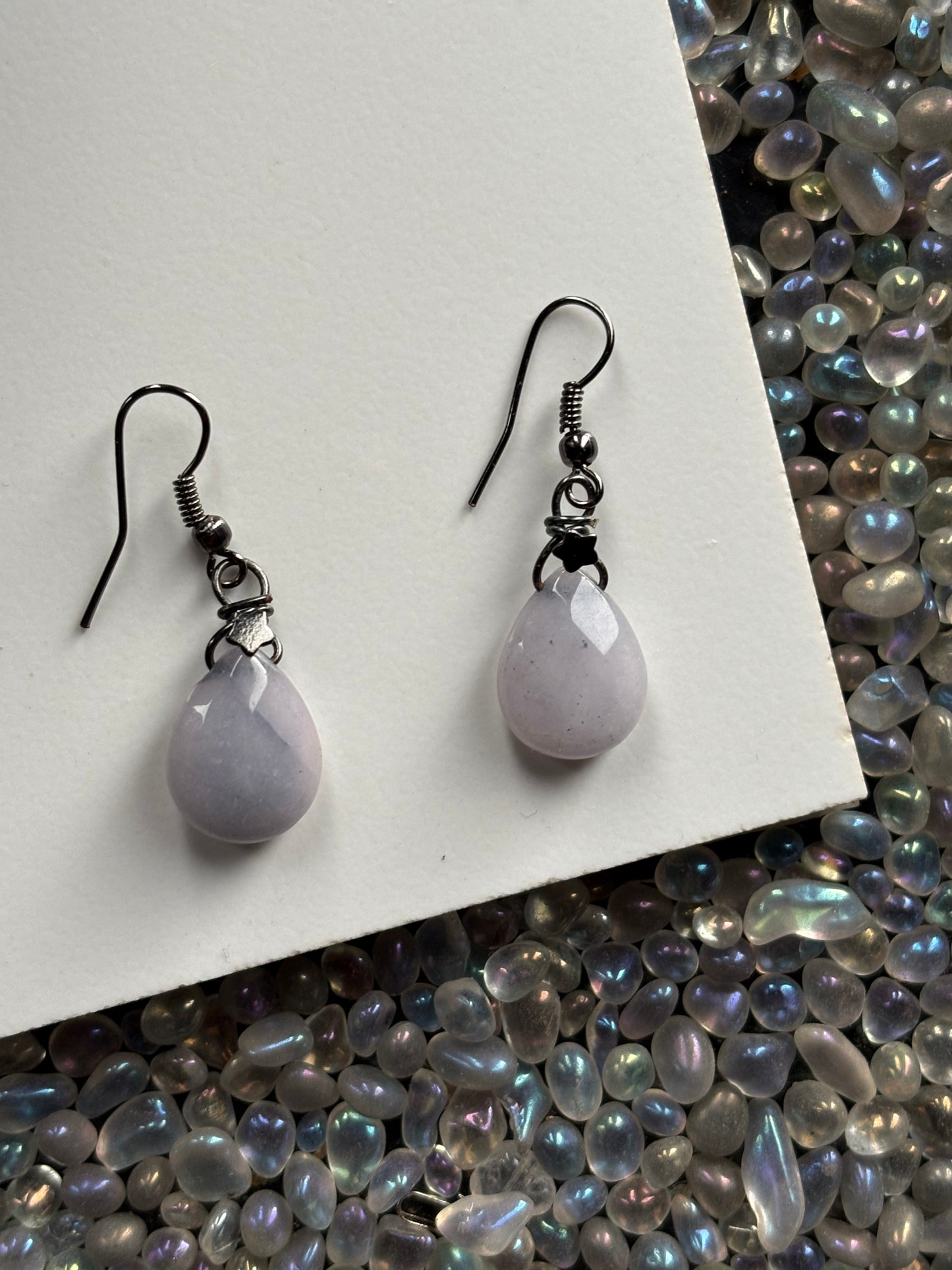 Grey Quartzite Crystal Gemstone Teardrop Star Earrings (Certified)