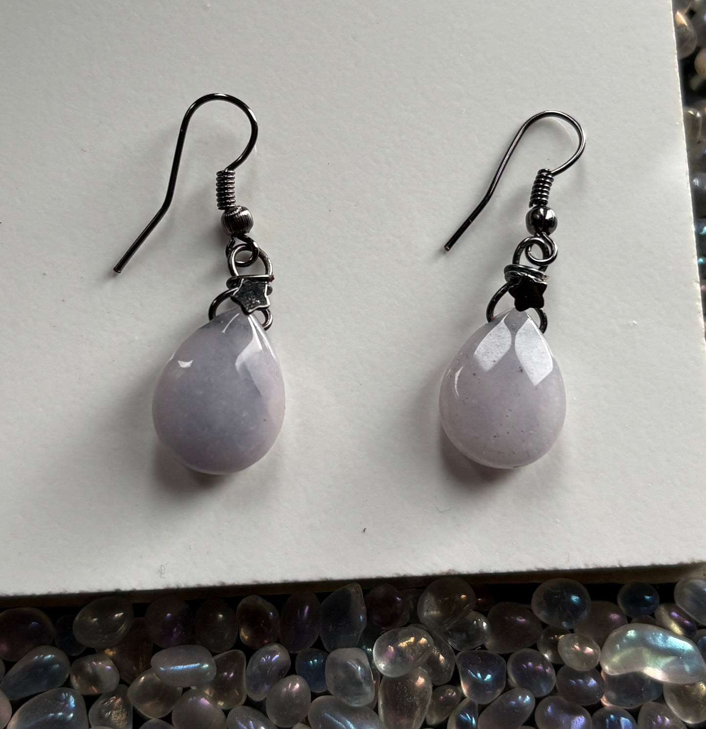 Grey Quartzite Crystal Gemstone Teardrop Star Earrings (Certified)
